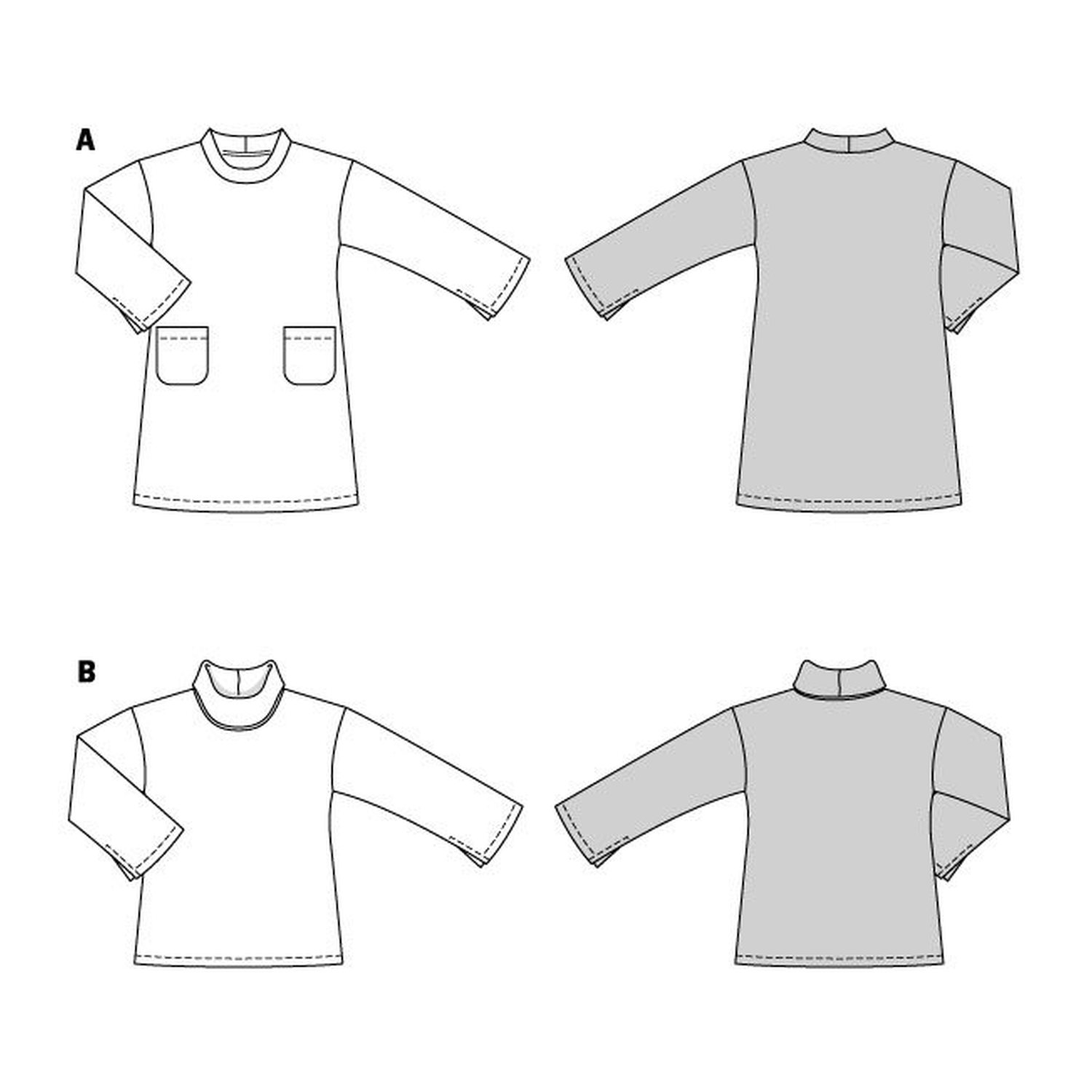 burda style Schnittmuster 5866: Kleid und Shirt mit Trompetenärmeln, Technische Zeichnung