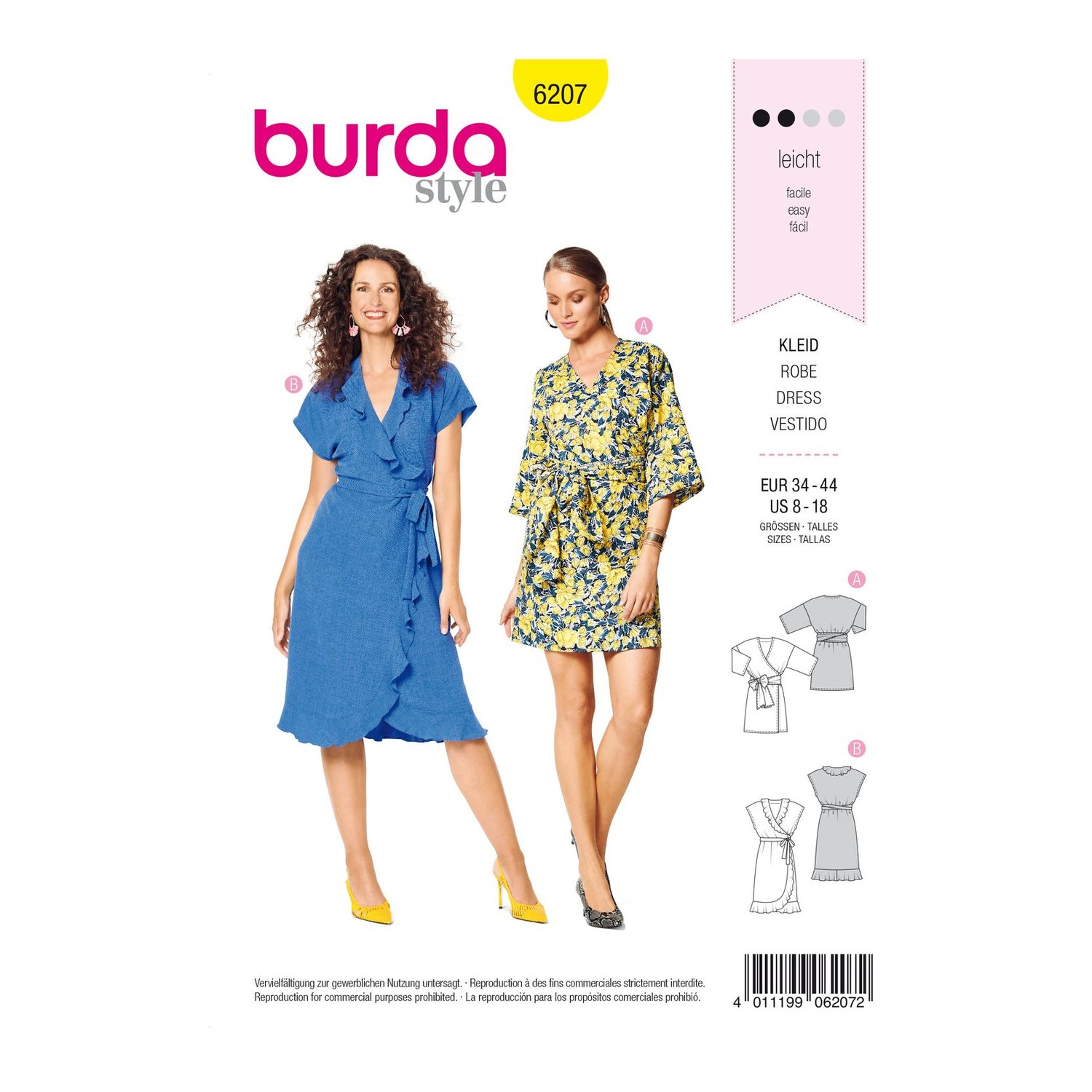burda style Schnittmuster 6207: Wickelkleid mit Volants, Vorderseite der Schnittmustertüte