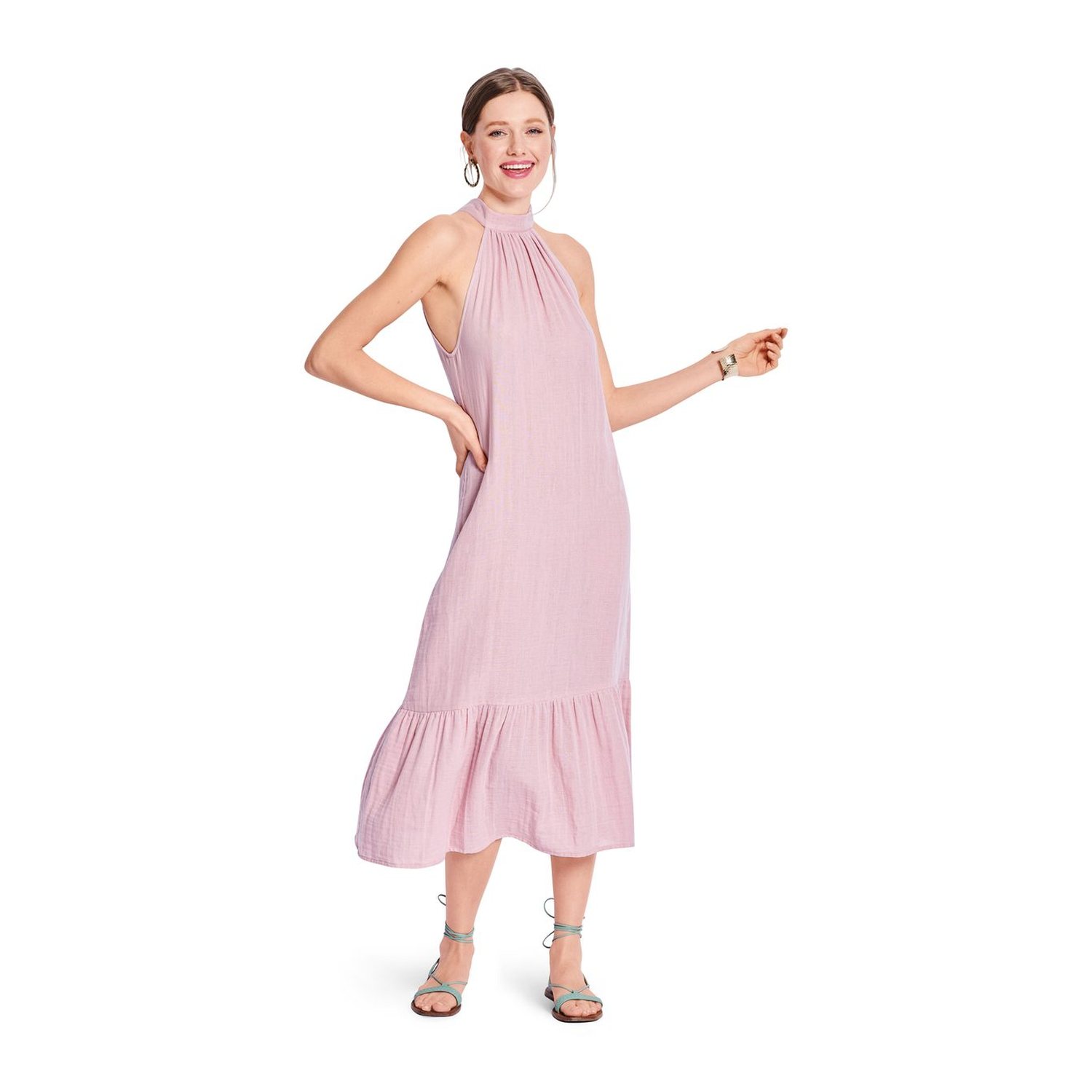 burda style Schnittmuster 5737: Neckholderkleid und Top mit Kragen, Modellfoto 2
