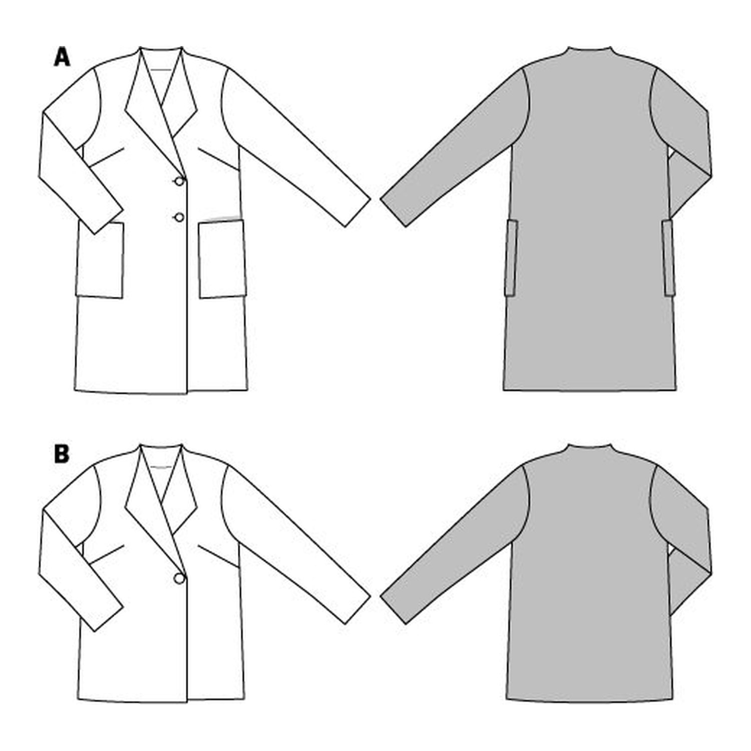 burda style Schnittmuster 6736: Jacke und Mantel mit Spatenkragen, Technische Zeichnung