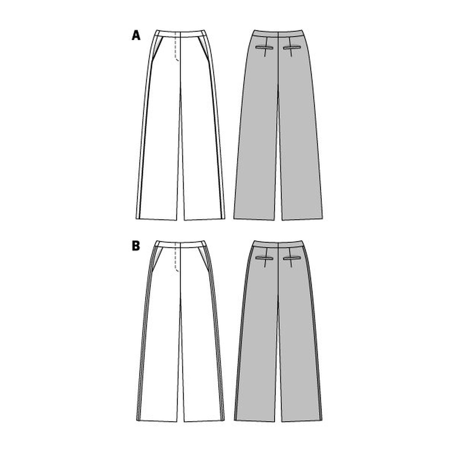 burda style Schnittmuster 6470: Marlenehose mit betonten Seitennähten, Technische Zeichnung