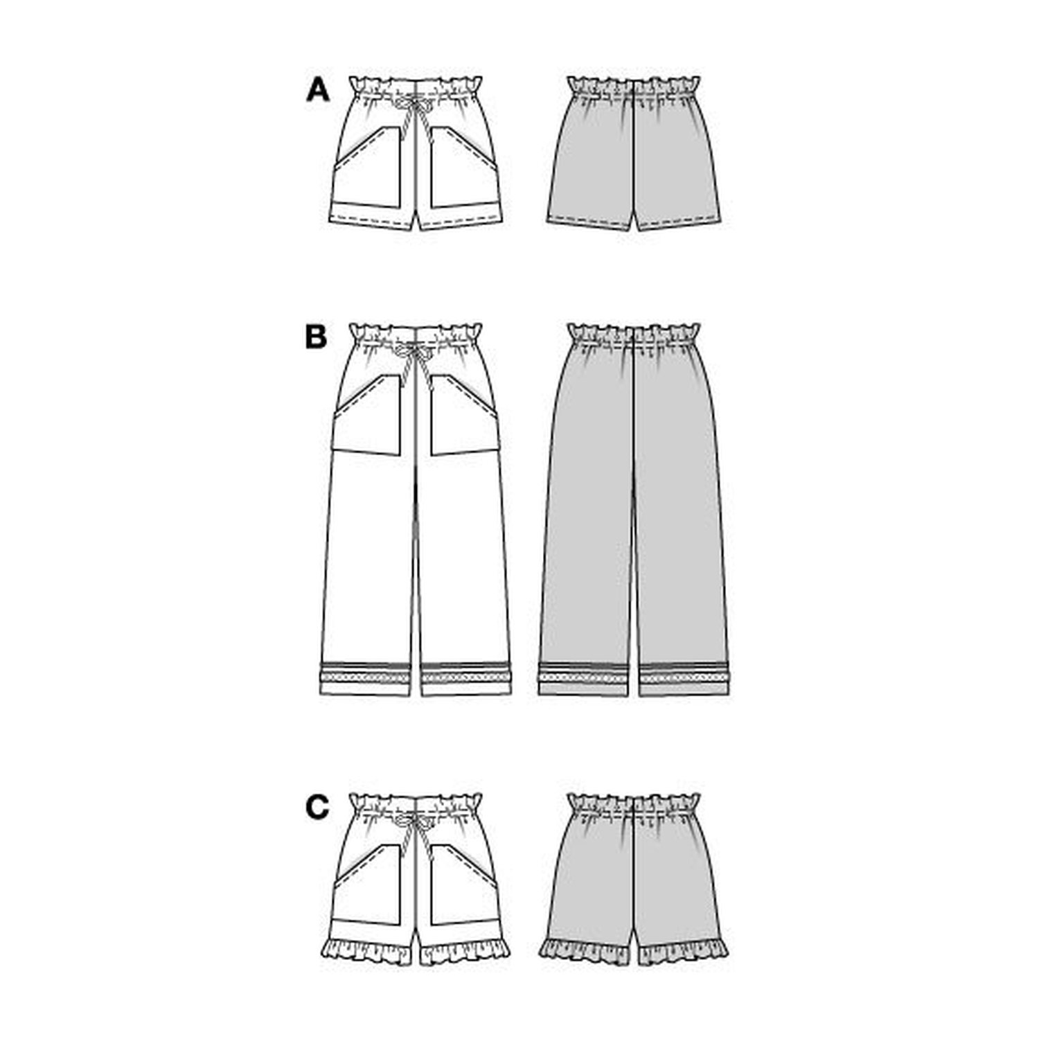 burda style Schnittmuster 5808: Shorts und Culotte, Technische Zeichnung