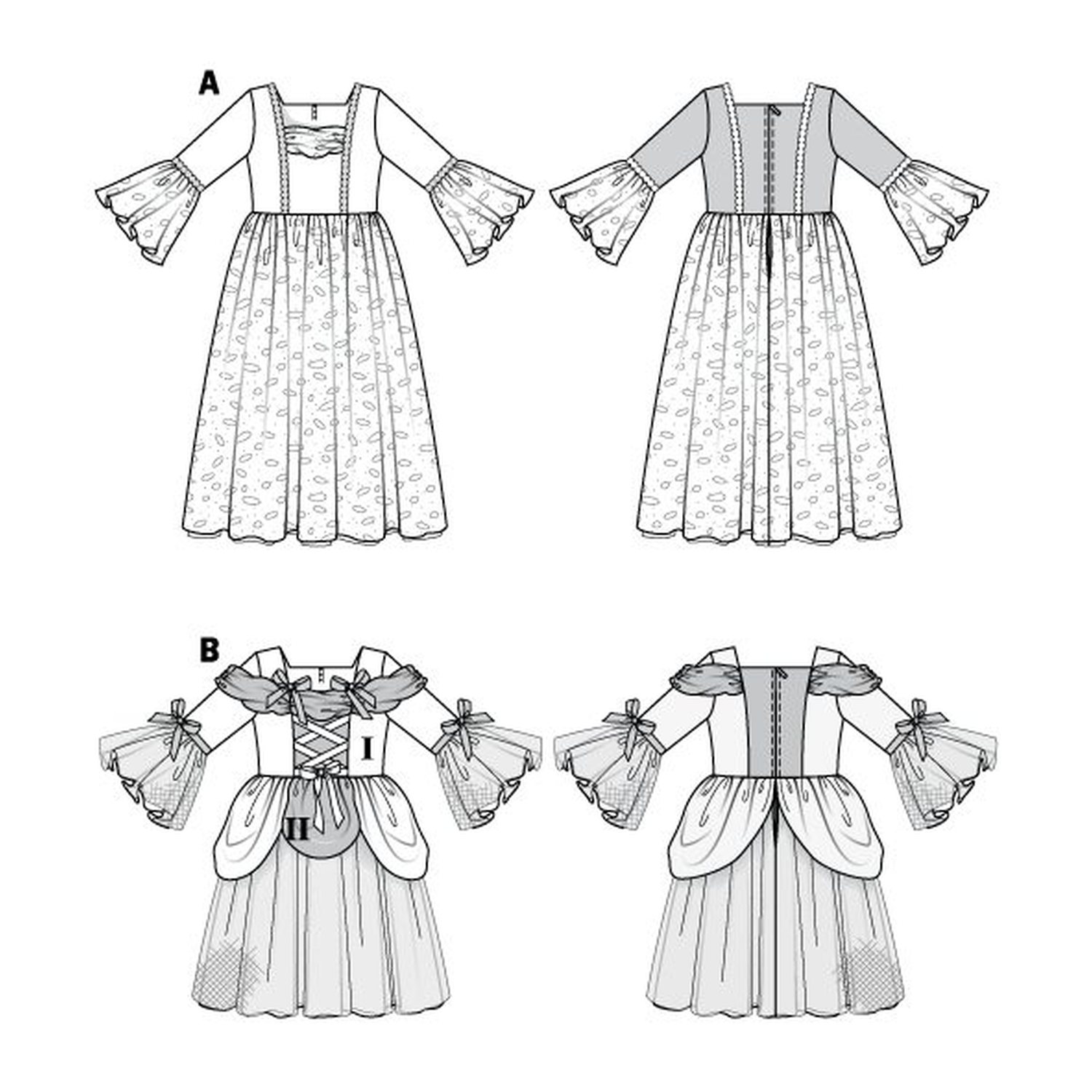 burda style Schnittmuster 2410: Kleider für Prinzessin und Tänzerin, Technische Zeichnung