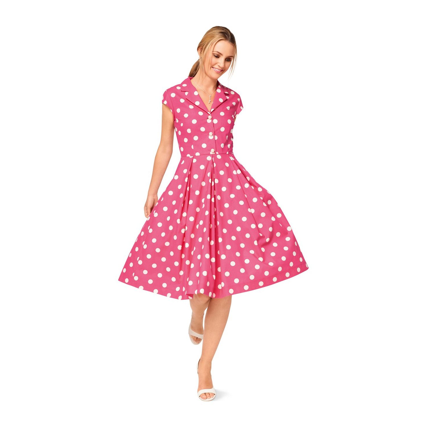 burda style Schnittmuster 6520: Hemdblusenkleid mit weitem Rock, Modellfoto 1