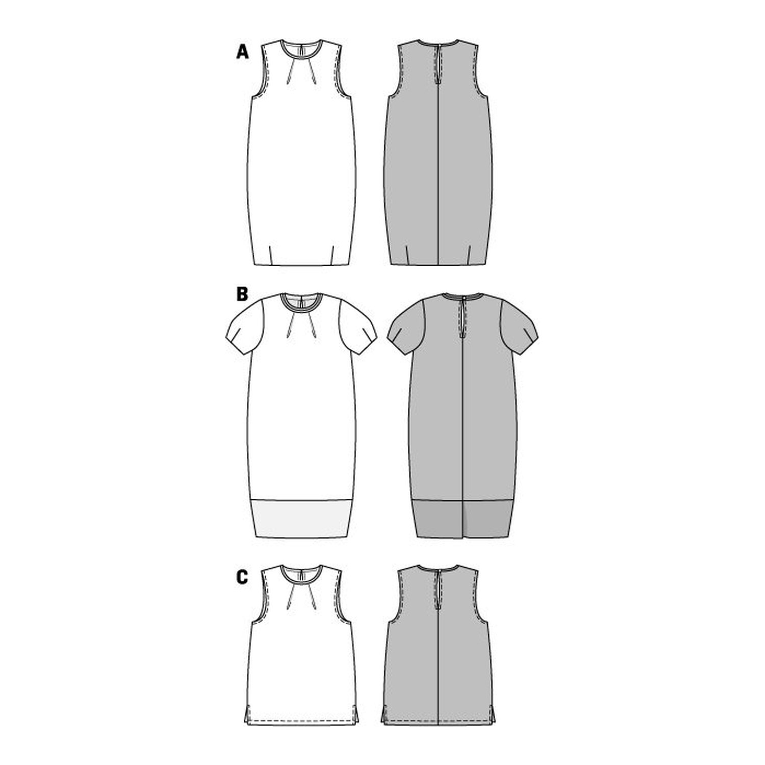 burda style Schnittmuster 6914: Kleid und Top mit Fältchen, Technische Zeichnung