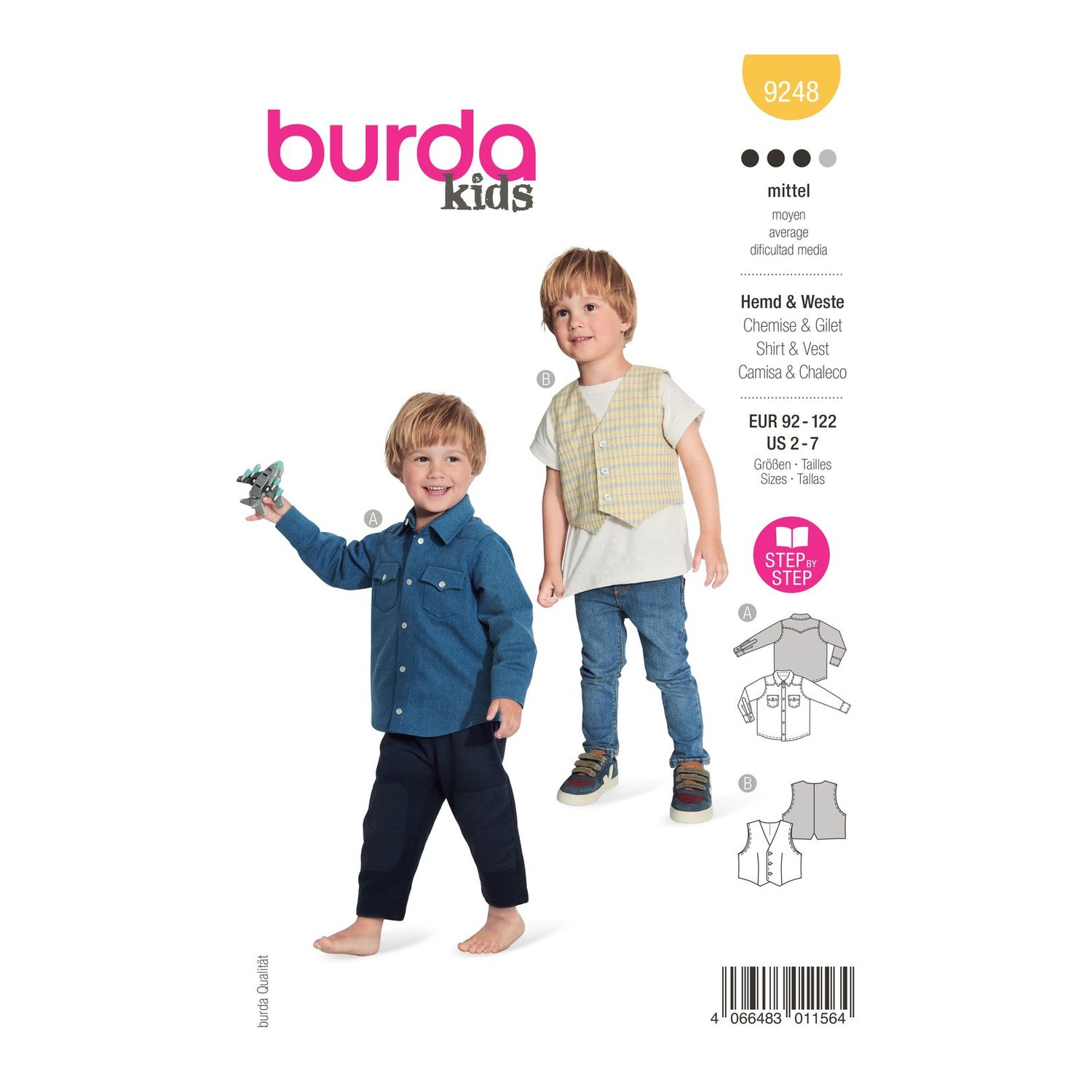 burda style Schnittmuster 9248: Kinderhemd und gefütterte Weste, Modellfoto 1