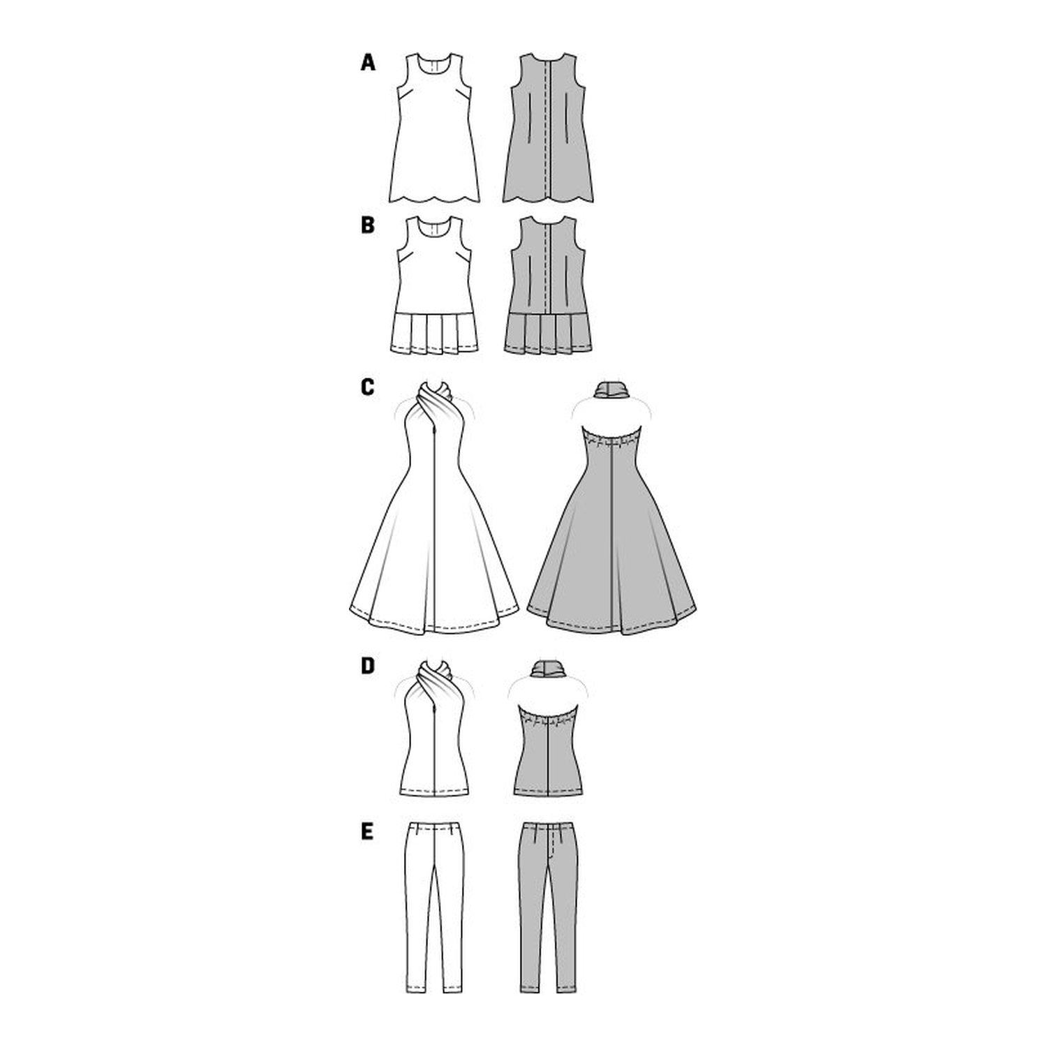 burda style Schnittmuster 6960: Puppenkleider und Puppenhose, Technische Zeichnung