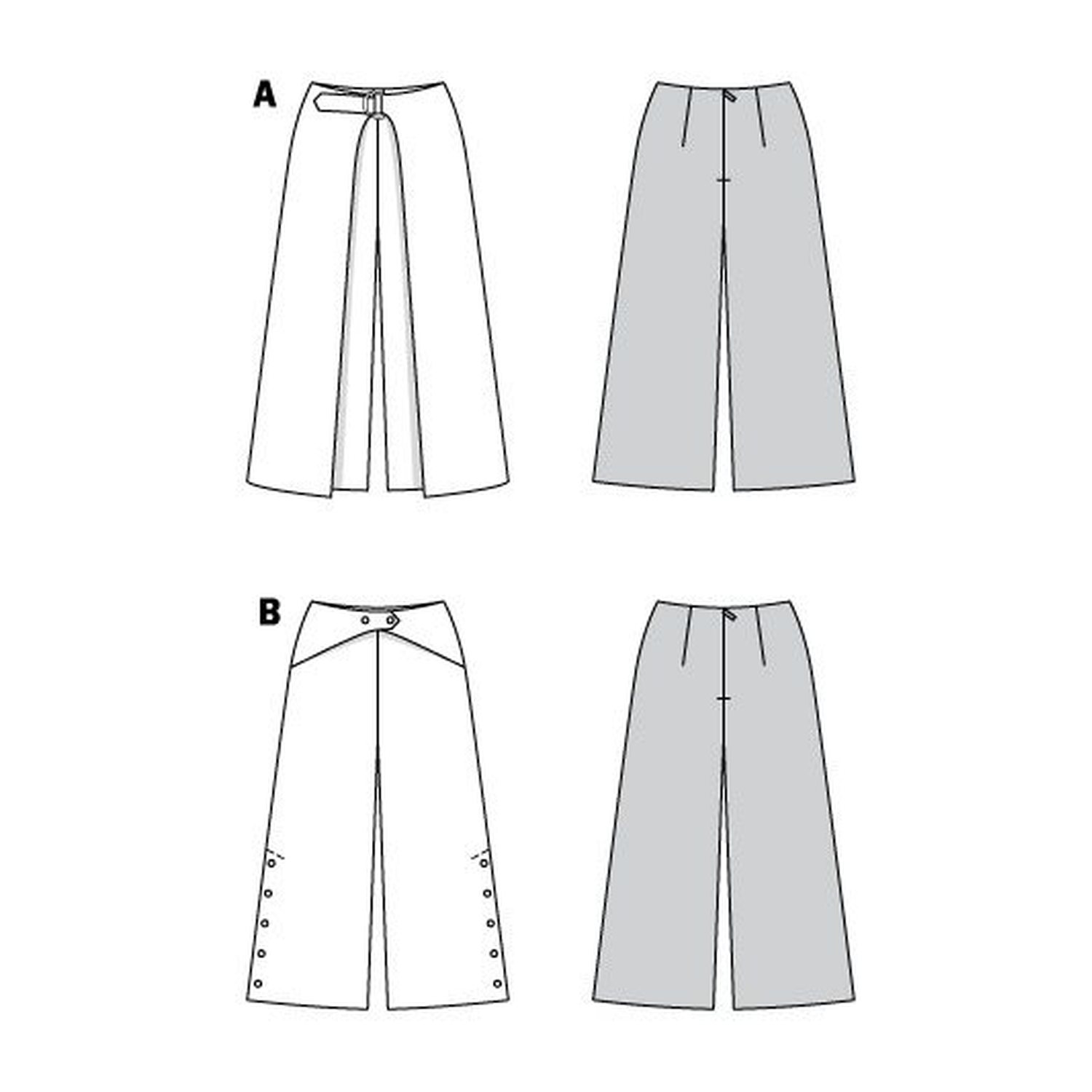 burda style Schnittmuster 6032: Culotte mit Zierverschluss, Technische Zeichnung