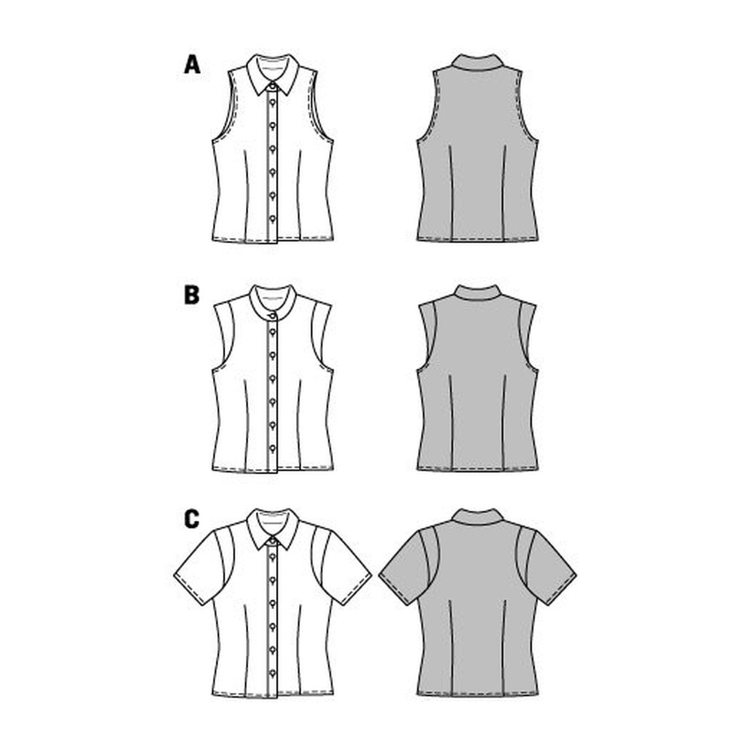burda style Schnittmuster 6527: Sommerbluse mit Kragenvarianten, Technische Zeichnung