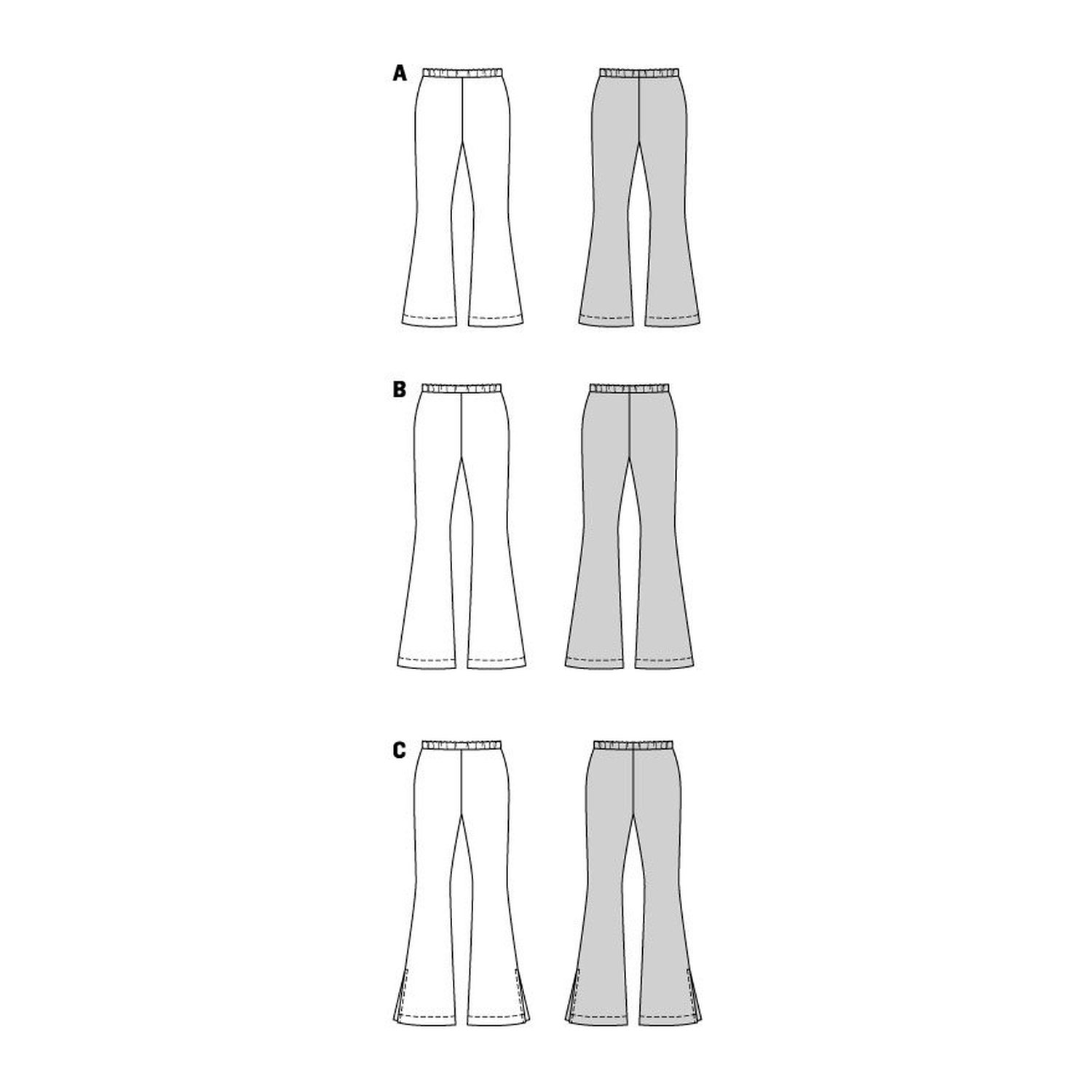 burda style Schnittmuster 5874: Schlaghose mit Gummibund, Technische Zeichnung
