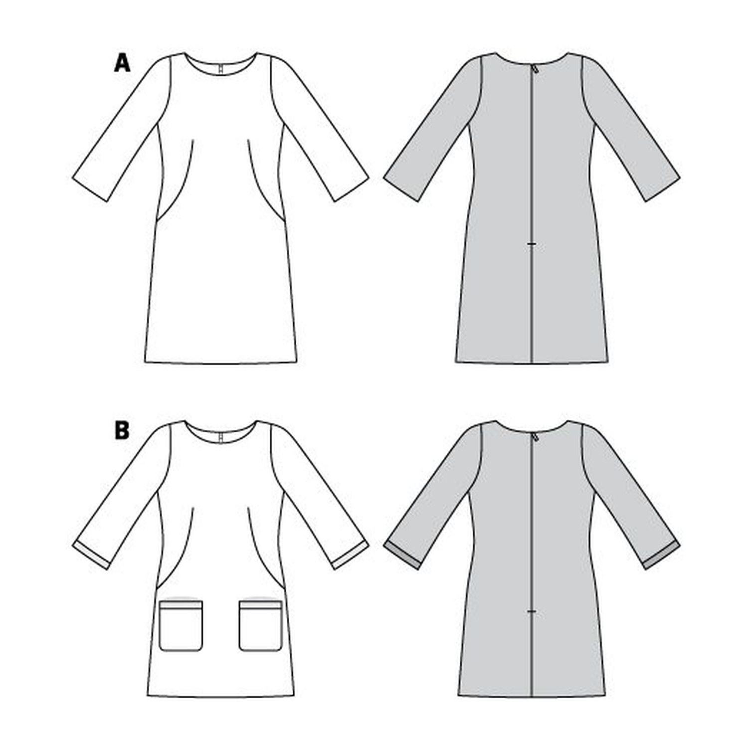 burda style Schnittmuster 6149: Kleid mit halsfernem Ausschnitt, Technische Zeichnung