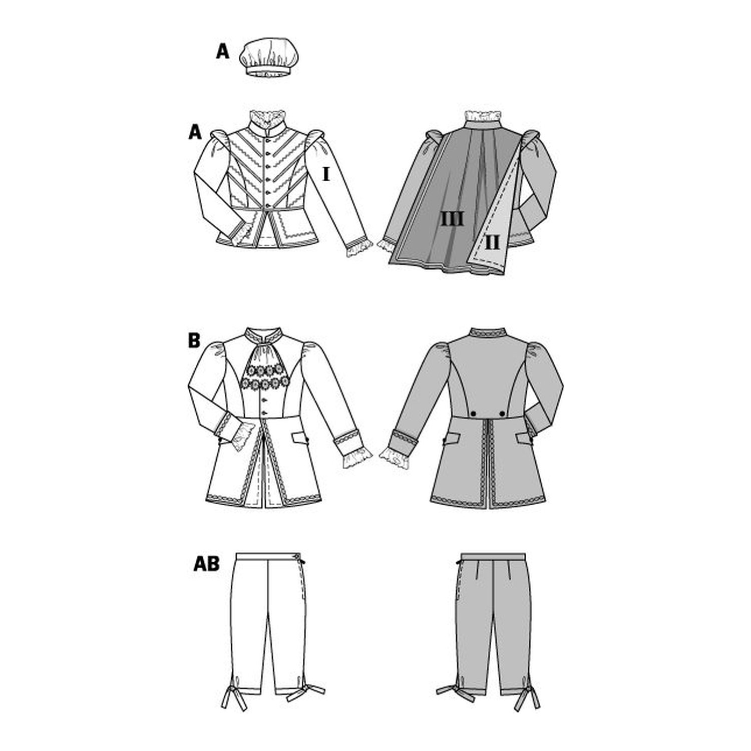 burda style Schnittmuster 2461: Kostüme Prinz und Mozart, Technische Zeichnung