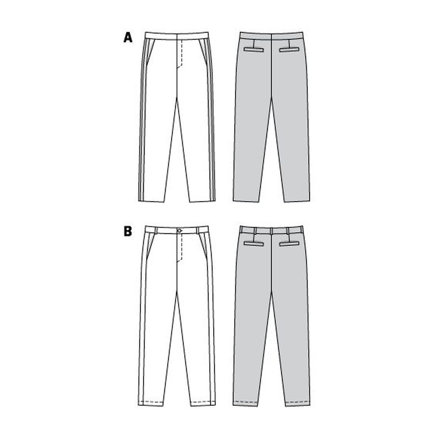 burda style Schnittmuster 6350: Herrenhose mit Kontrastband, Technische Zeichnung