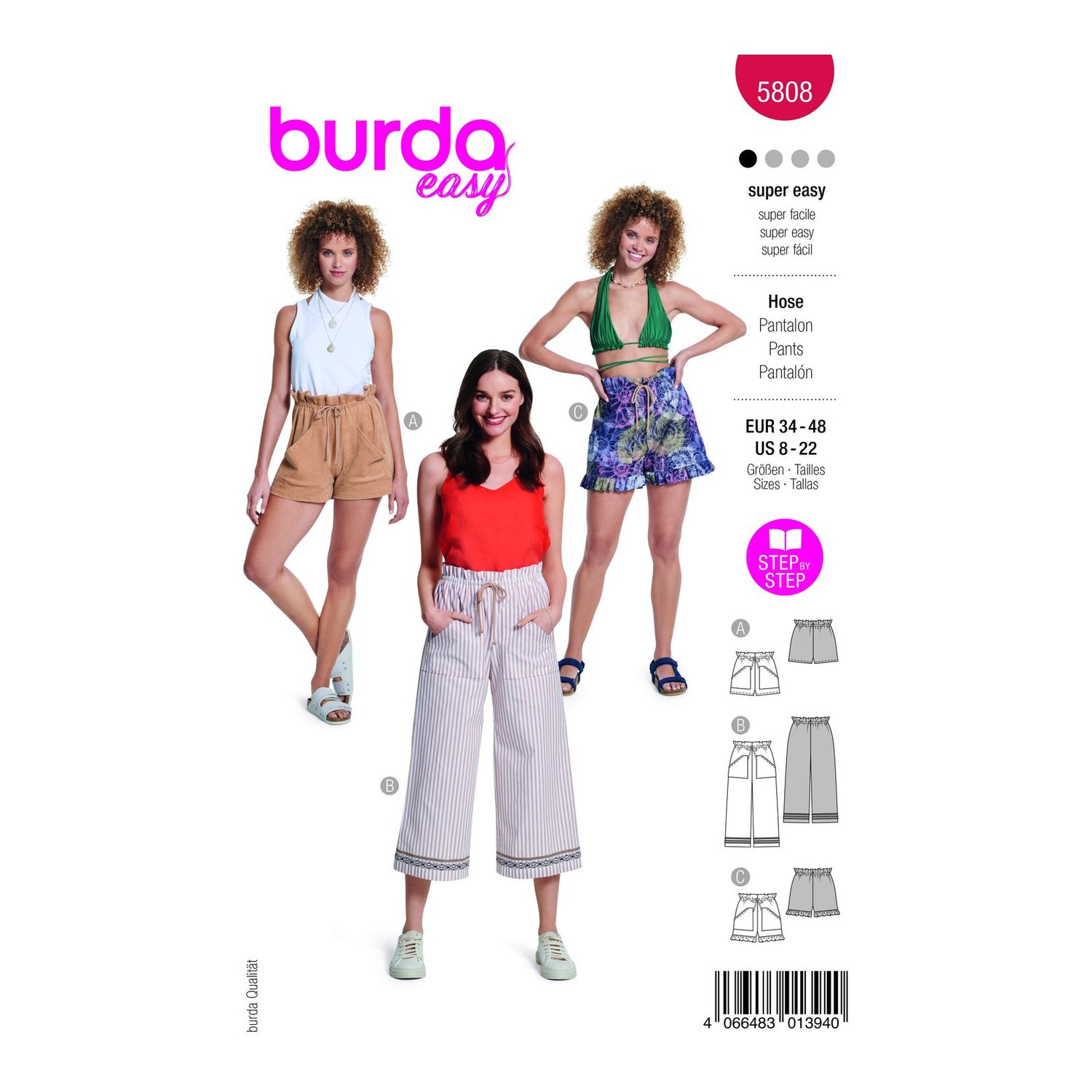 burda style Schnittmuster 5808: Shorts und Culotte, Modellfoto 1