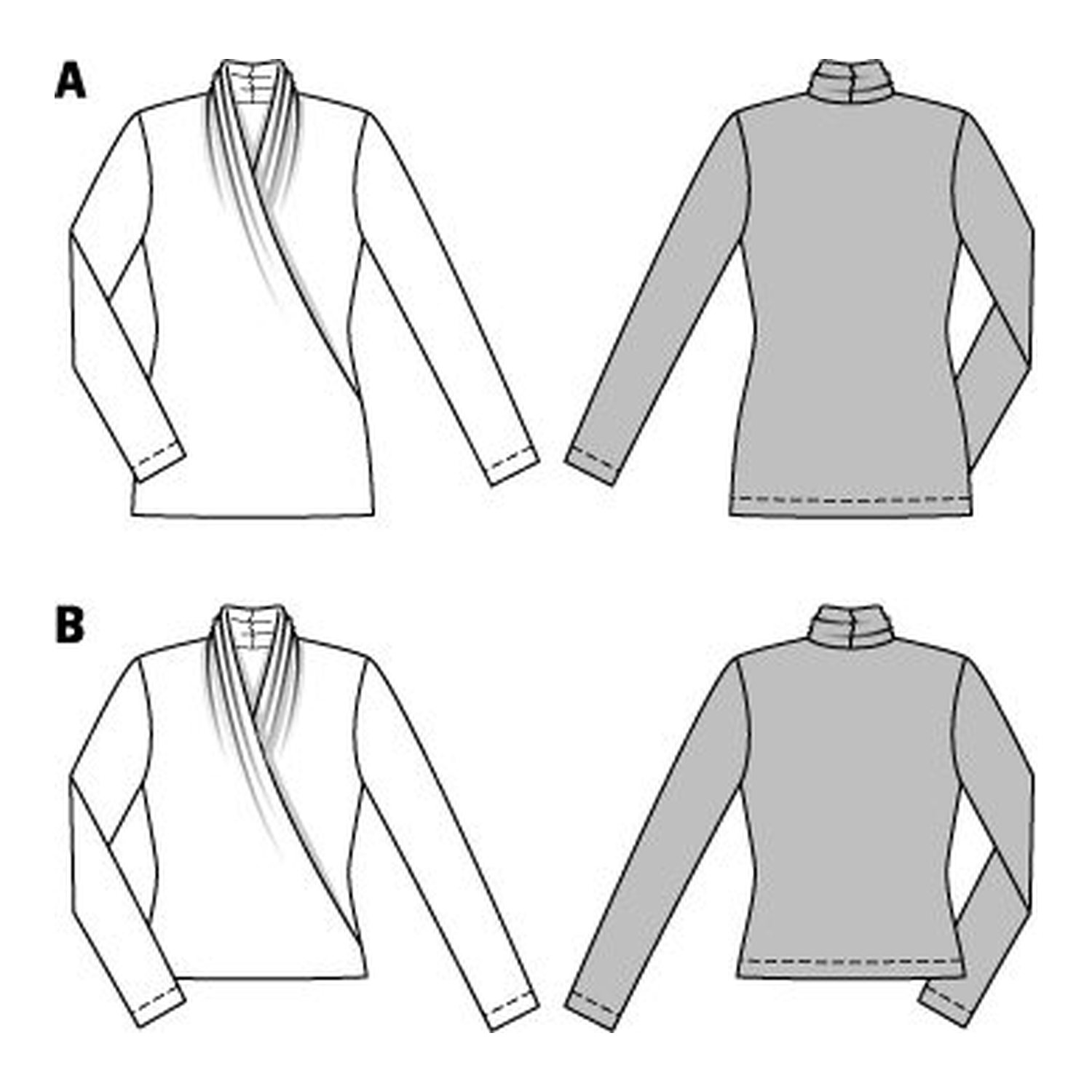 burda style Schnittmuster 6838: Shirt in Wickeloptik, Technische Zeichnung