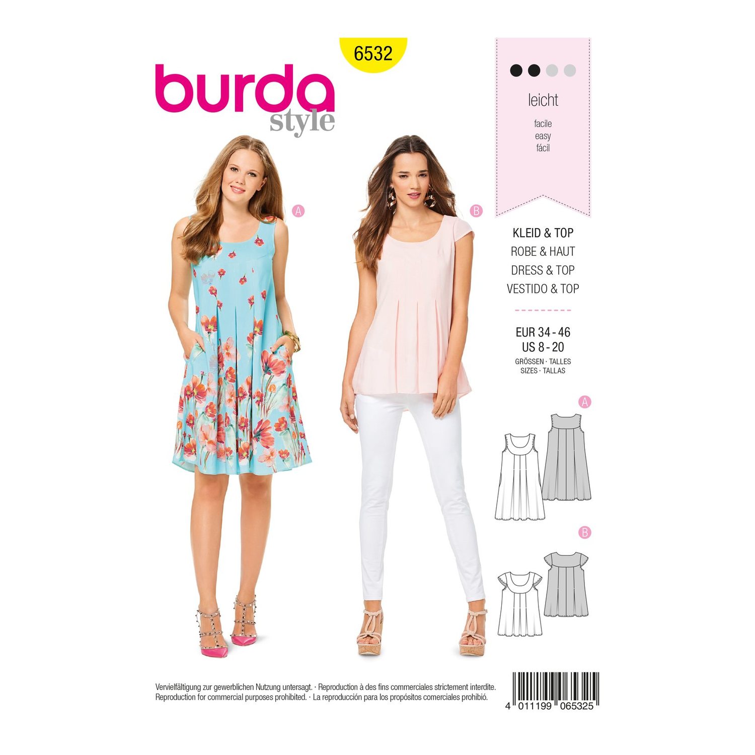 burda style Schnittmuster 6532: Hängerkleid und Top mit Passe, Vorderseite der Schnittmustertüte