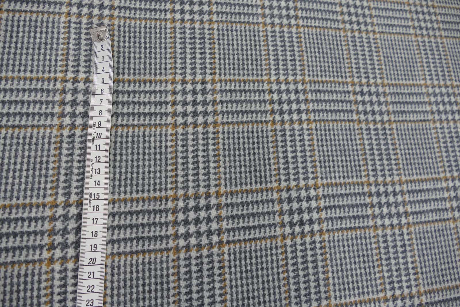 Wollstoff Karo grau cognac, Wollstoff als Meterware, 155 cm breit