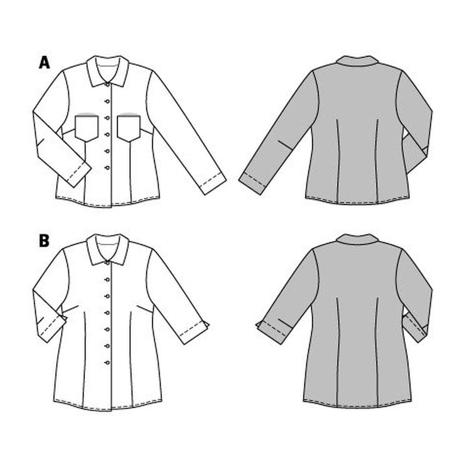 burda style Schnittmuster 6614: Bluse mit Auslegekragen, Technische Zeichnung