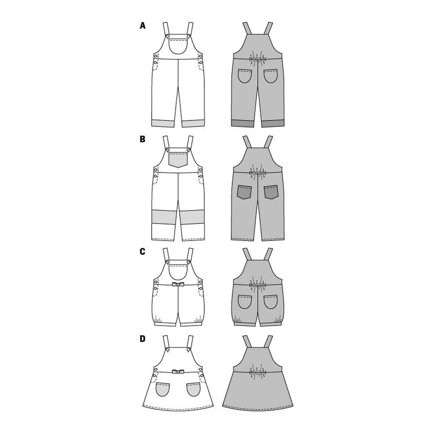 burda style Schnittmuster 9424: Latzhose und Latzrock, Technische Zeichnung
