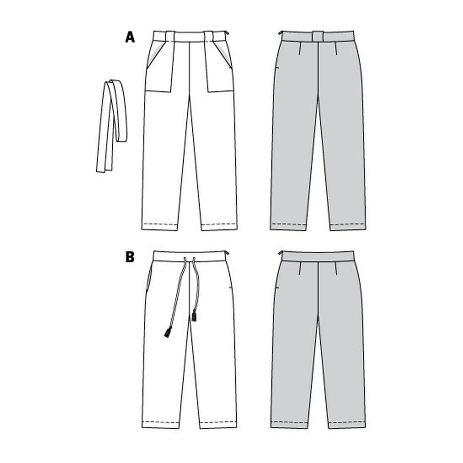 burda style Schnittmuster 6218: Luftige Hose mit Bindeband, Technische Zeichnung