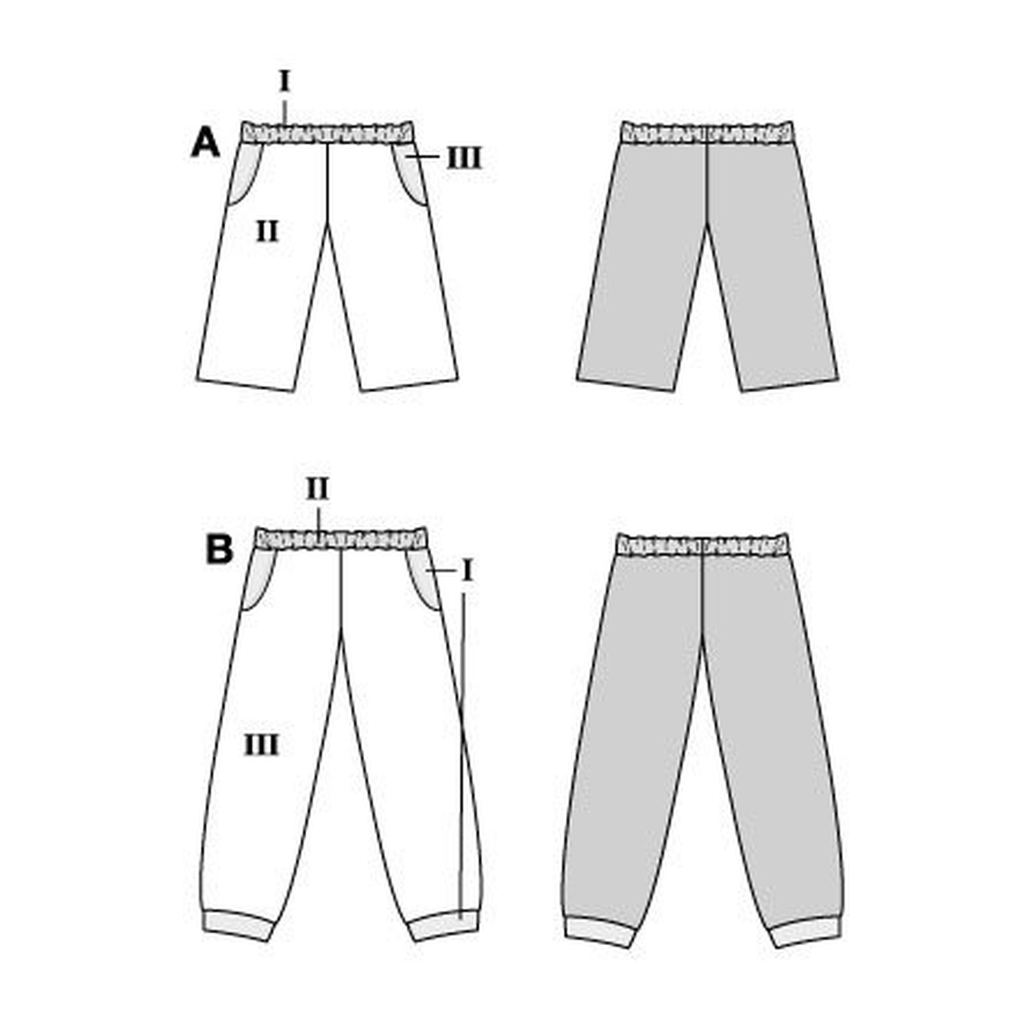 burda style Schnittmuster 9182: Sweathose und Sweatshorts, Technische Zeichnung