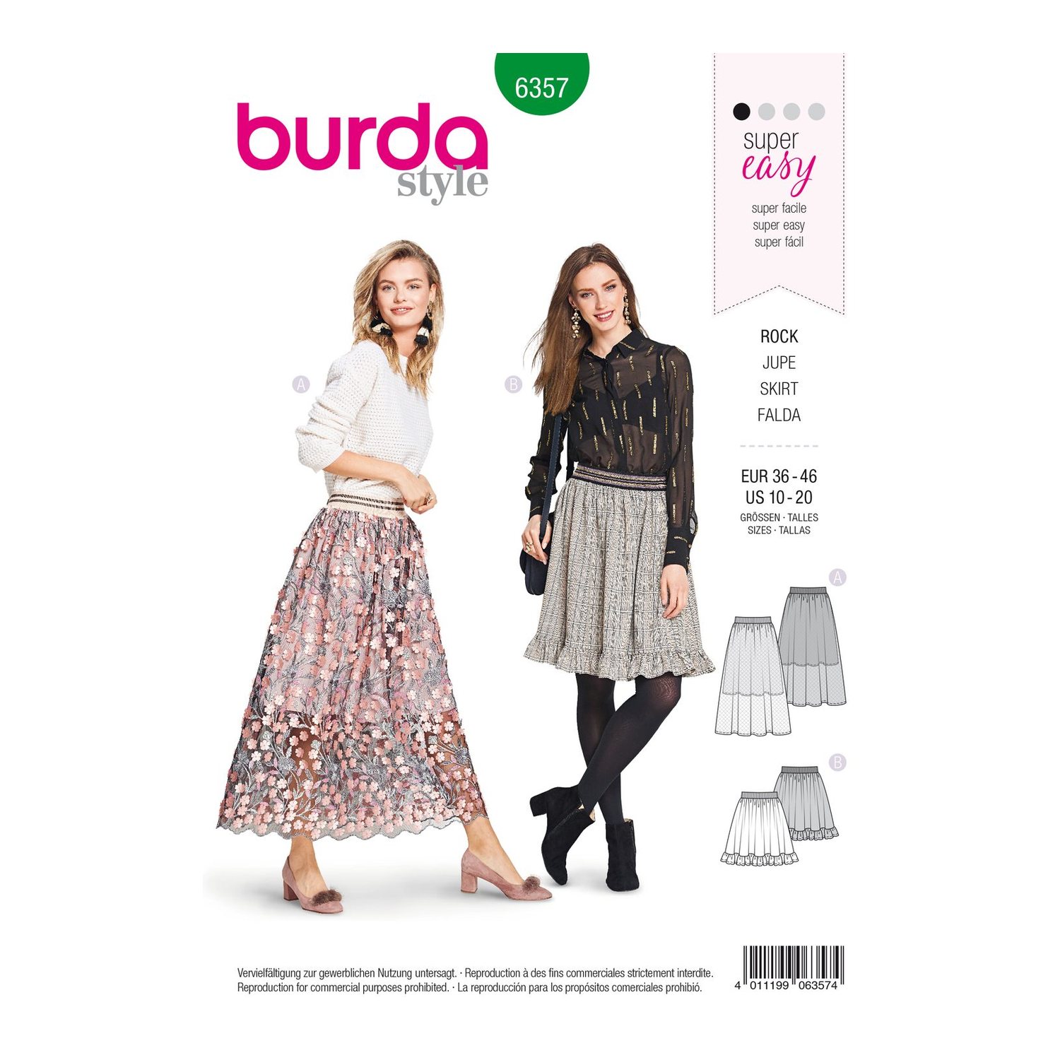 burda style Schnittmuster 6357: Rüschenrock und Tüllrock, Vorderseite der Schnittmustertüte