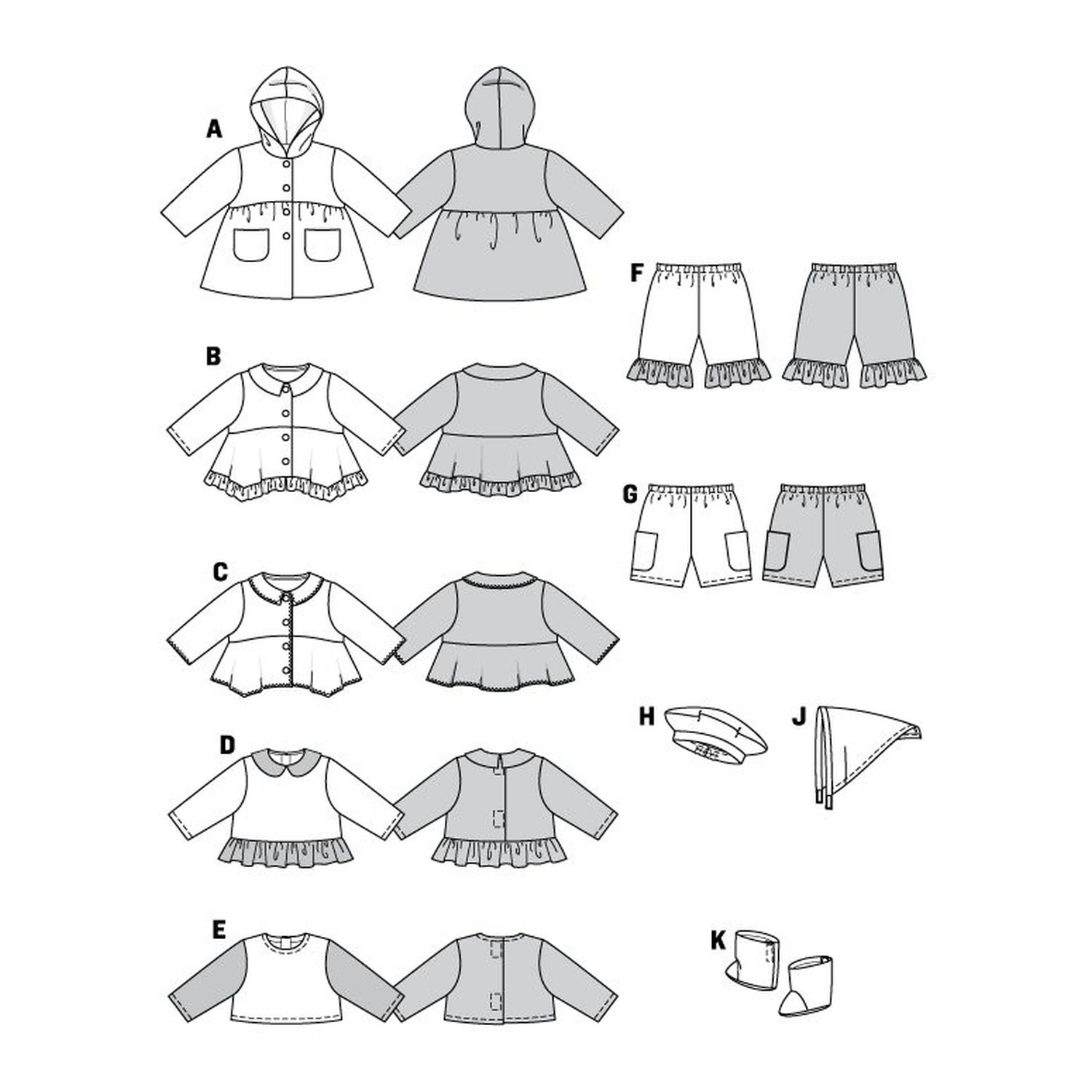 burda style Schnittmuster 7903: Puppengarderobe mit Stiefeln, Technische Zeichnung