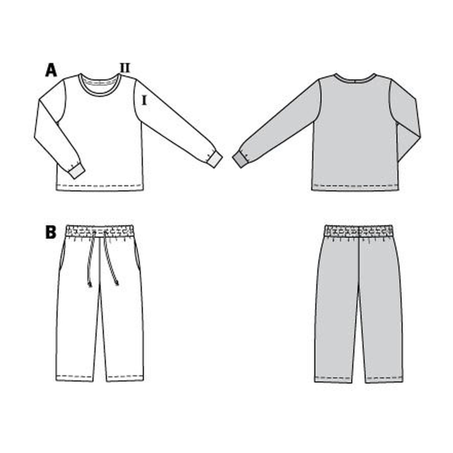 burda style Schnittmuster 9250: Langarmshirt und Hose, Technische Zeichnung