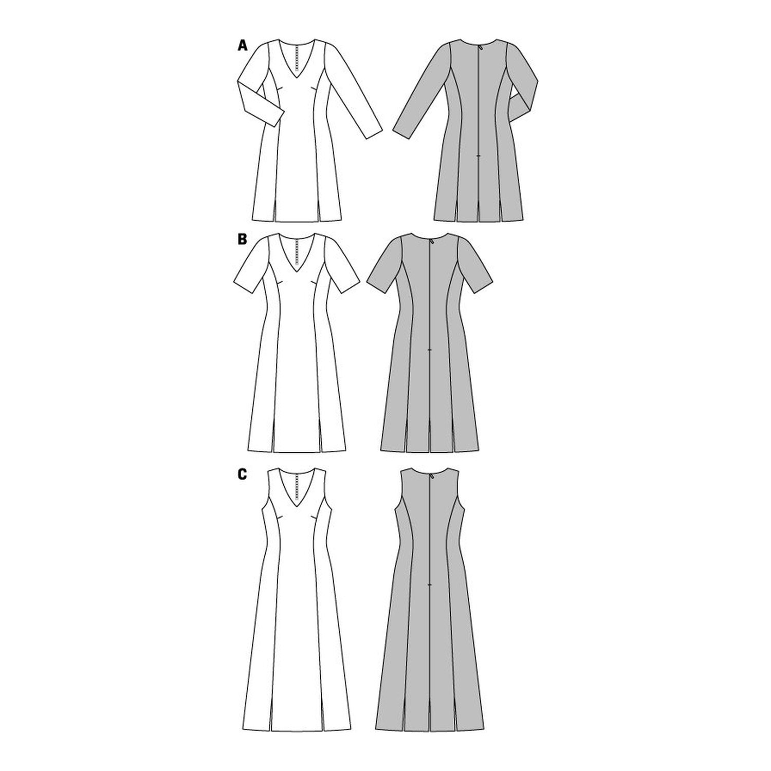 burda style Schnittmuster 6894: Kleid mit Teilungsnähten, Technische Zeichnung