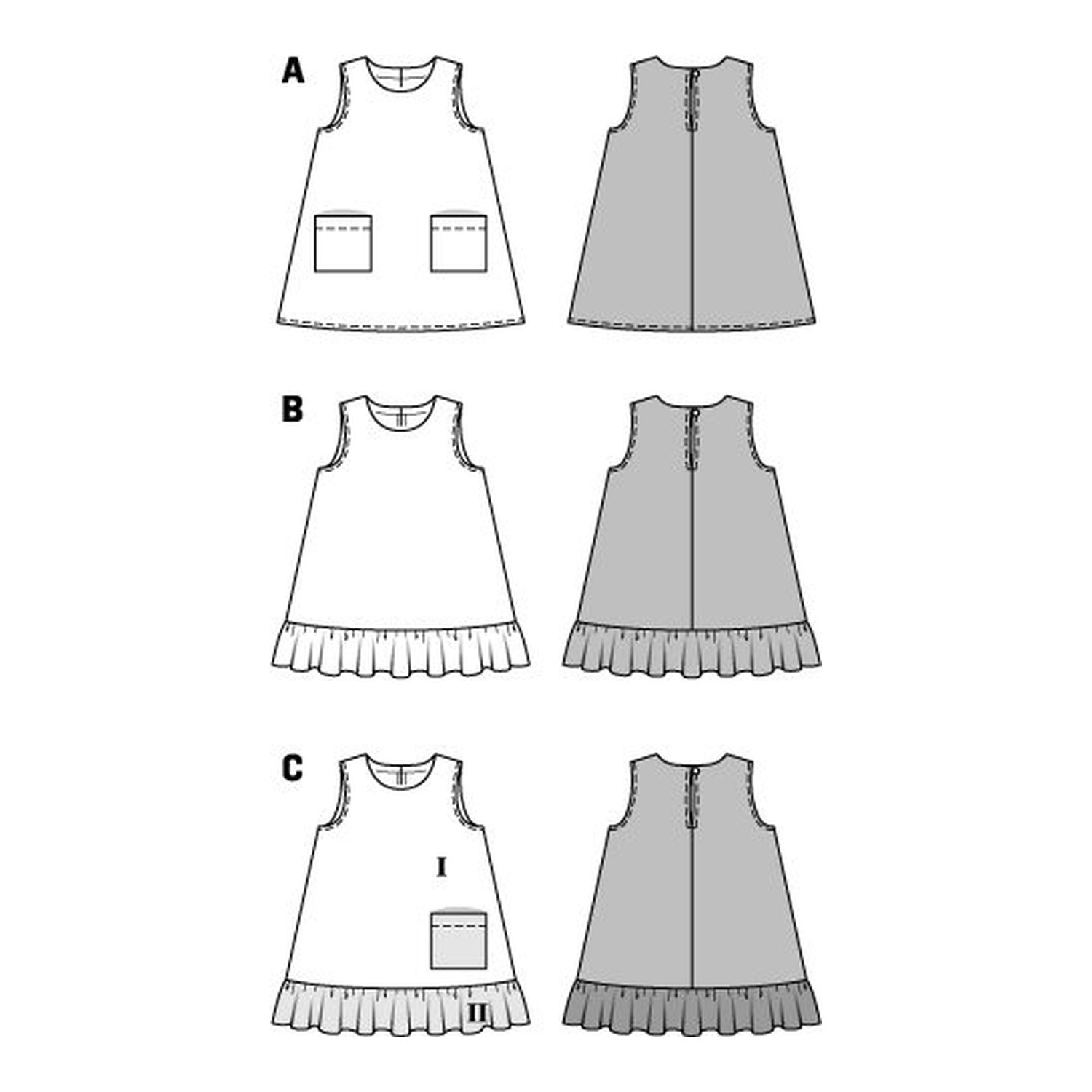 burda style Schnittmuster 9420: Hängerkleid für den Sommer, Technische Zeichnung