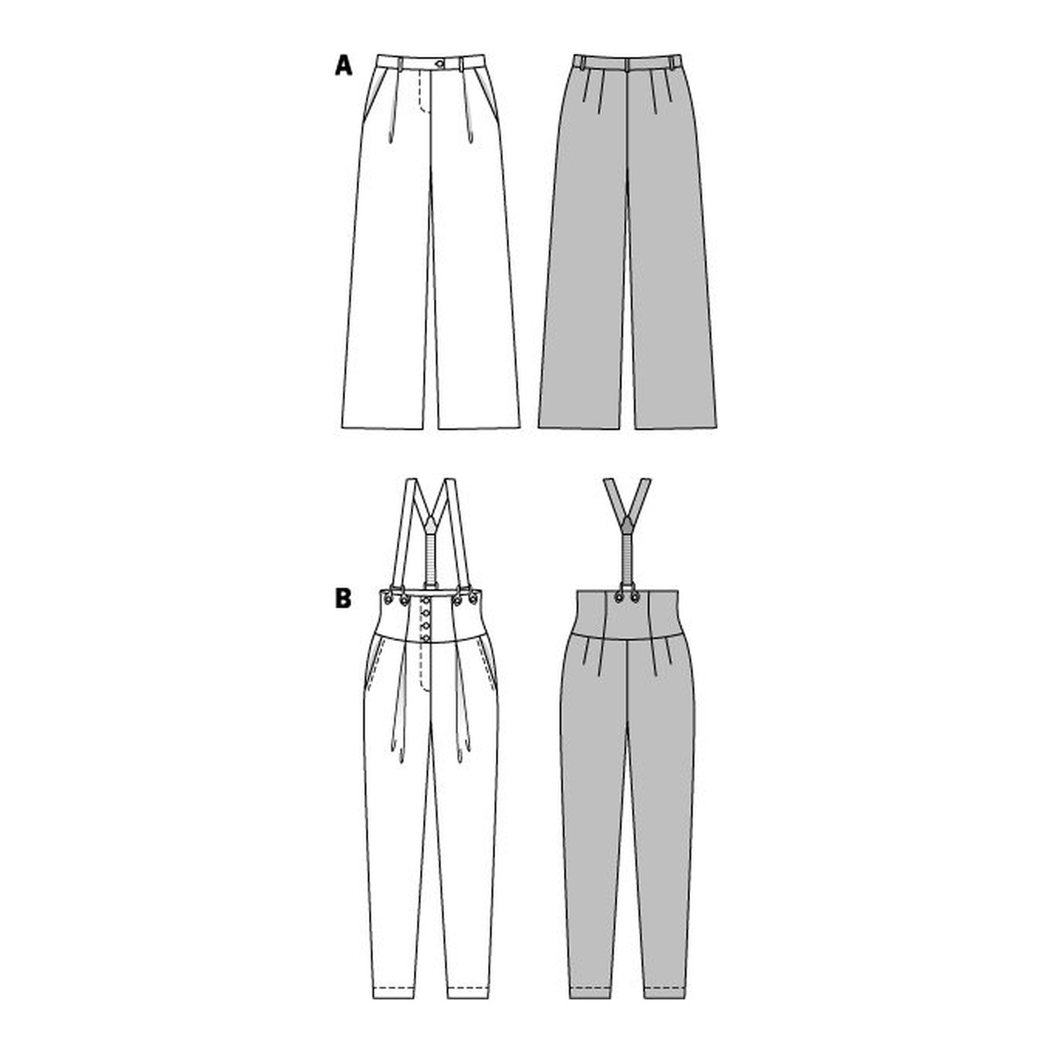 burda style Schnittmuster 6856: Marlenehose und High-Waist-Hose, Technische Zeichnung