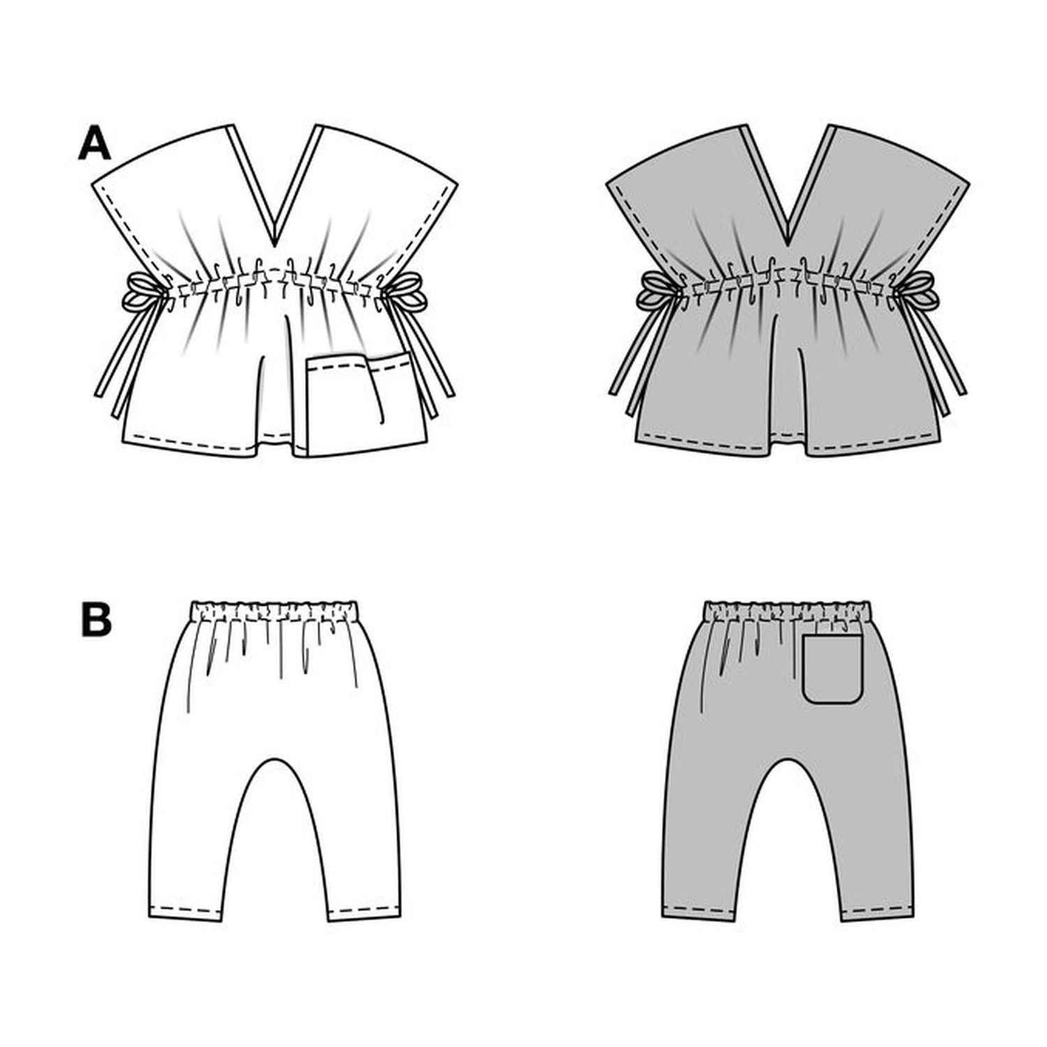 burda style Schnittmuster 9191: Tunika und Hose mit weitem Bein, Technische Zeichnung