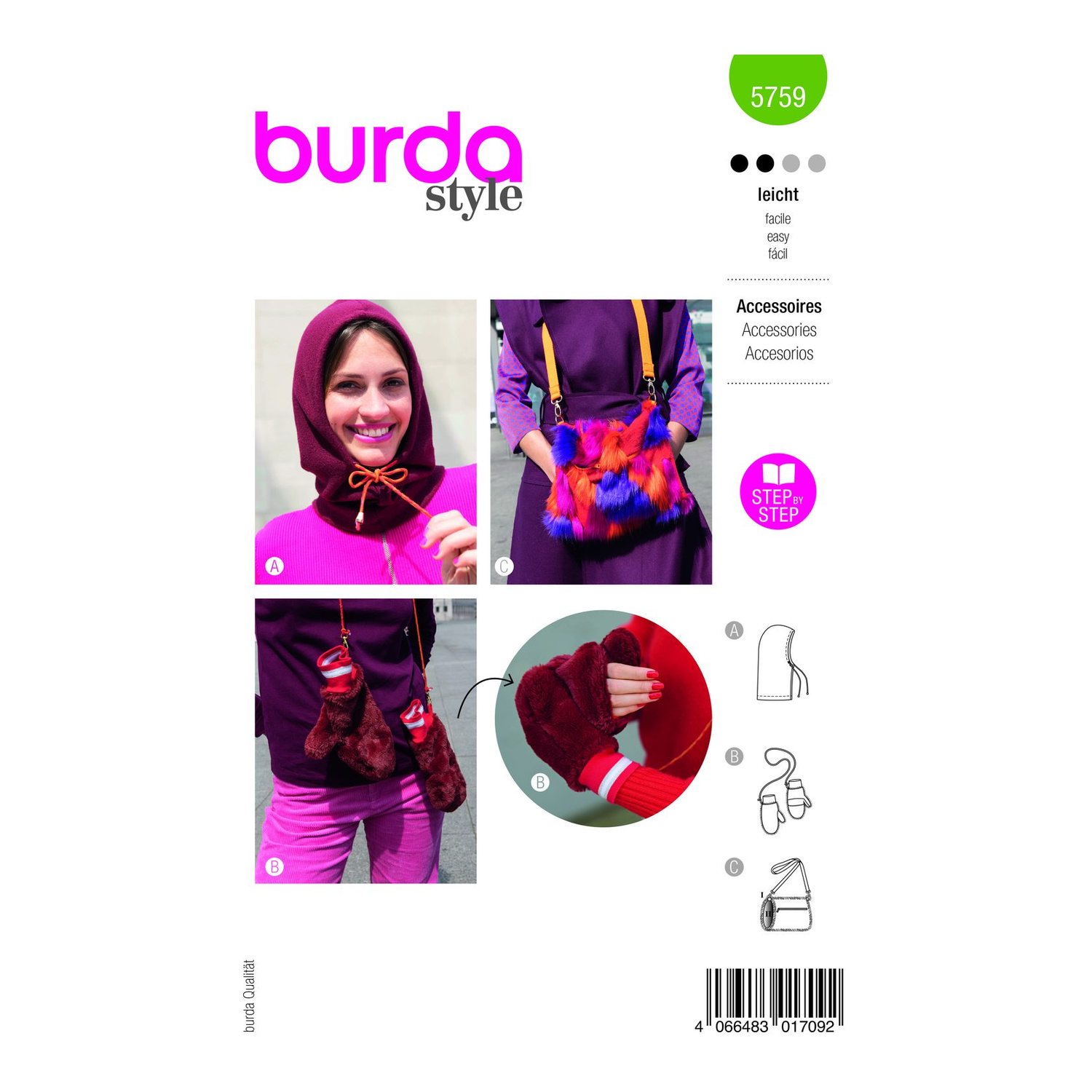 burda style Schnittmuster 5759: Balaklava, Fäustlinge und Muff, Modellfoto 1