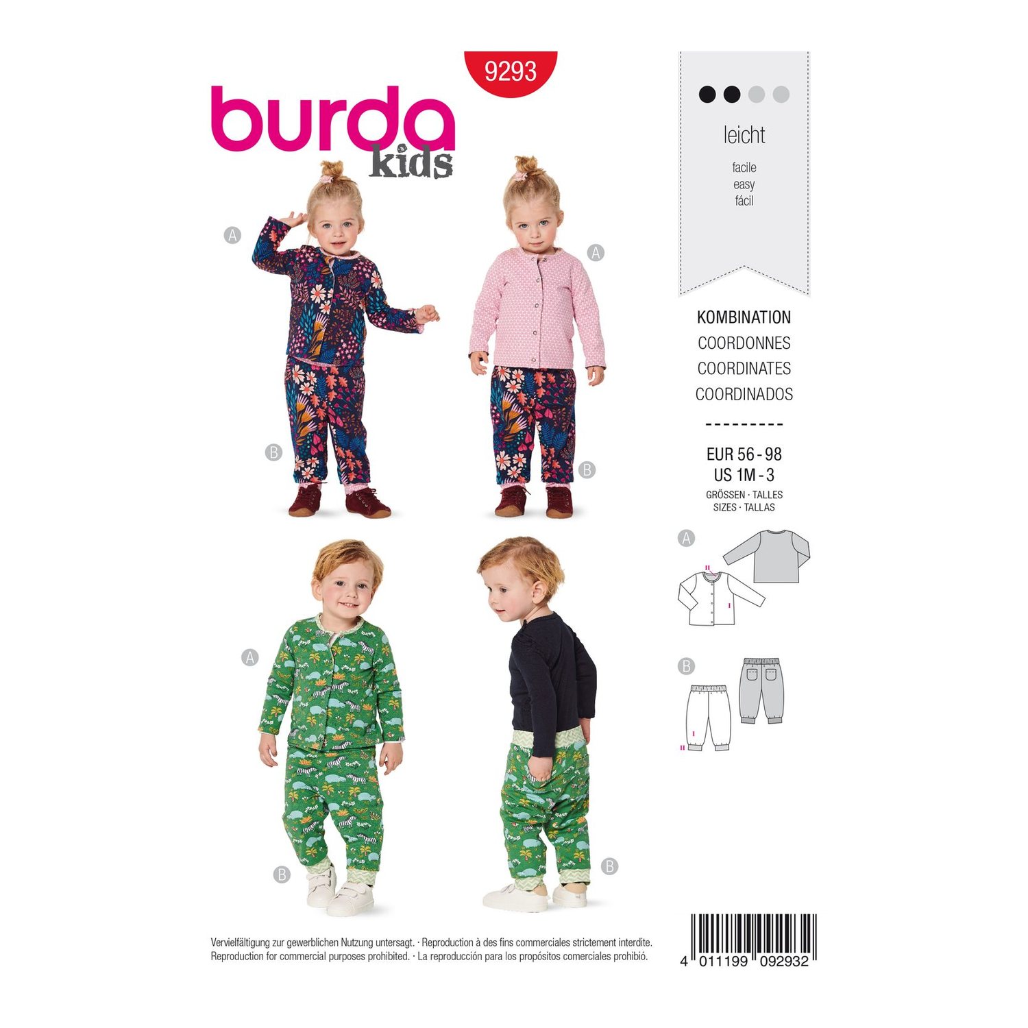 burda style Schnittmuster 9293: Wendejacke und Wendehose, Vorderseite der Schnittmustertüte