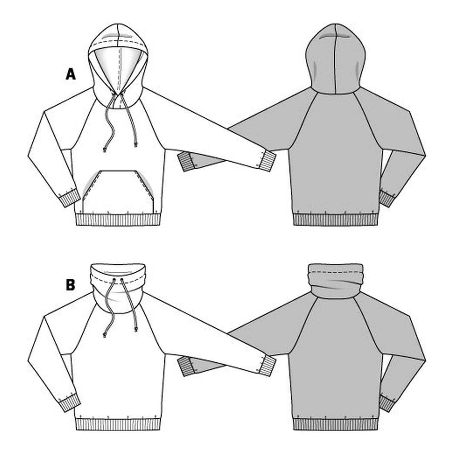 burda style Schnittmuster 6718: Lässiger Herren-Sweater, Technische Zeichnung