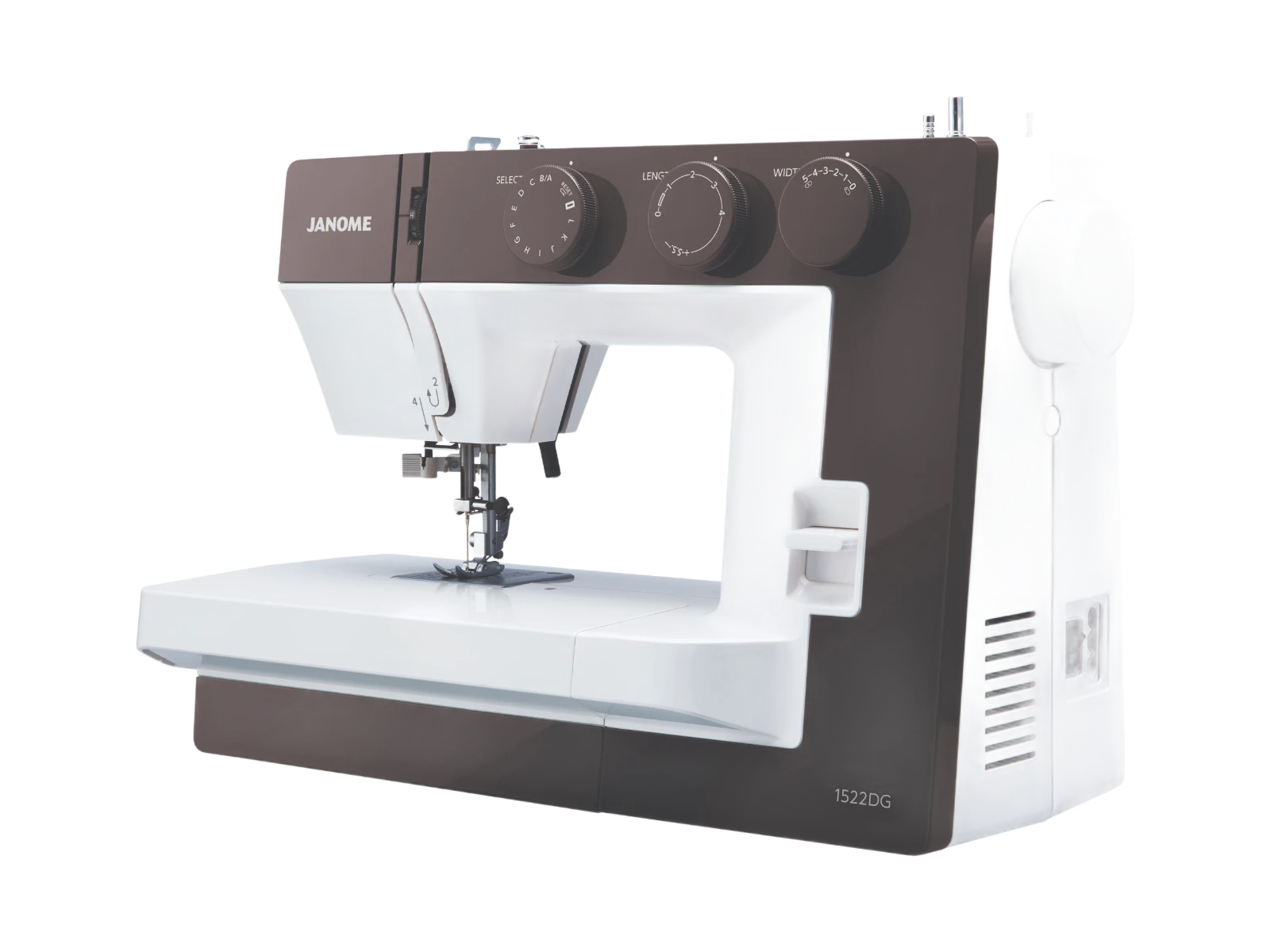 Janome 1522DG in Dunkelgrau, seitliche Ansicht