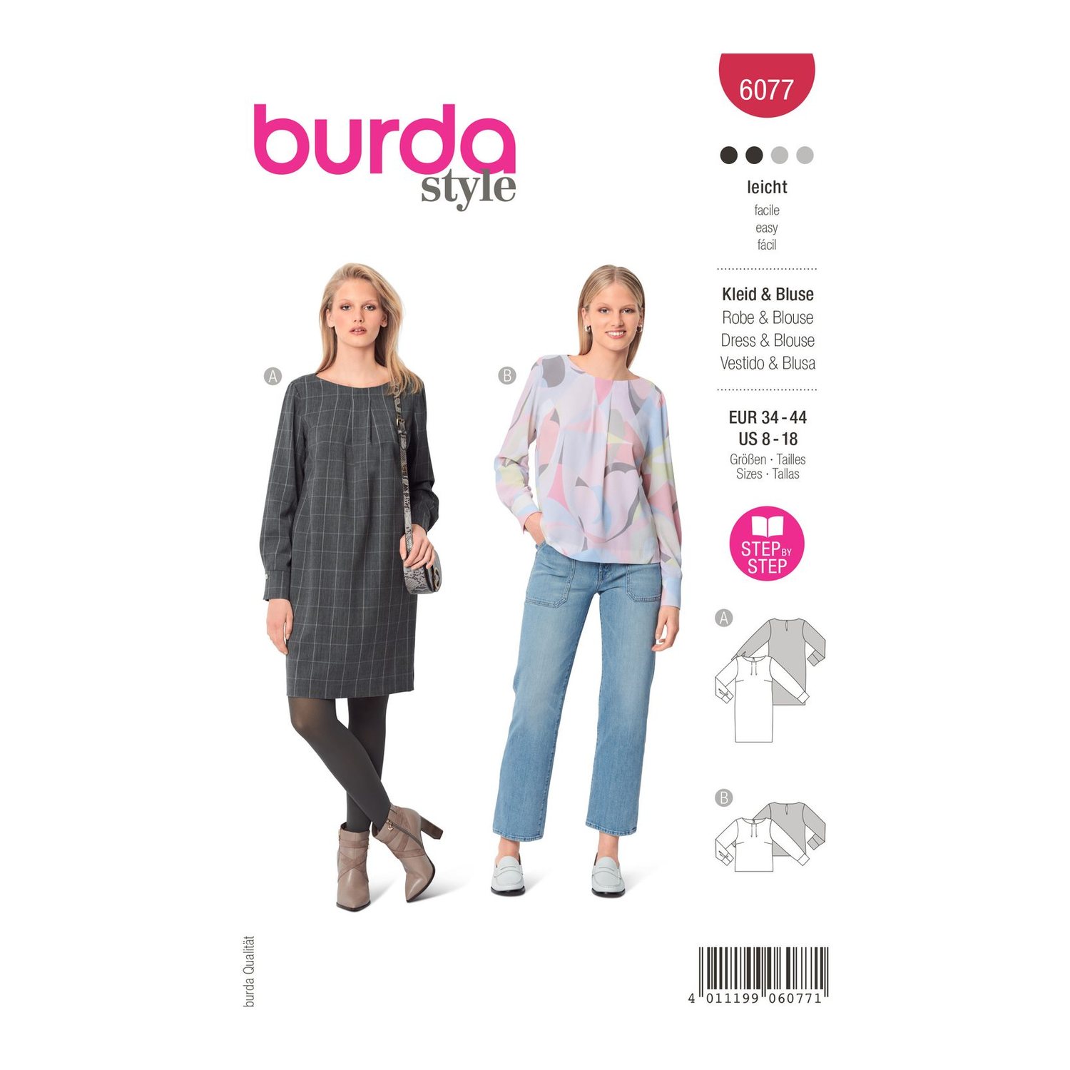 burda style Schnittmuster 6077: Kleid und Bluse mit Manschetten, Modellfoto 1