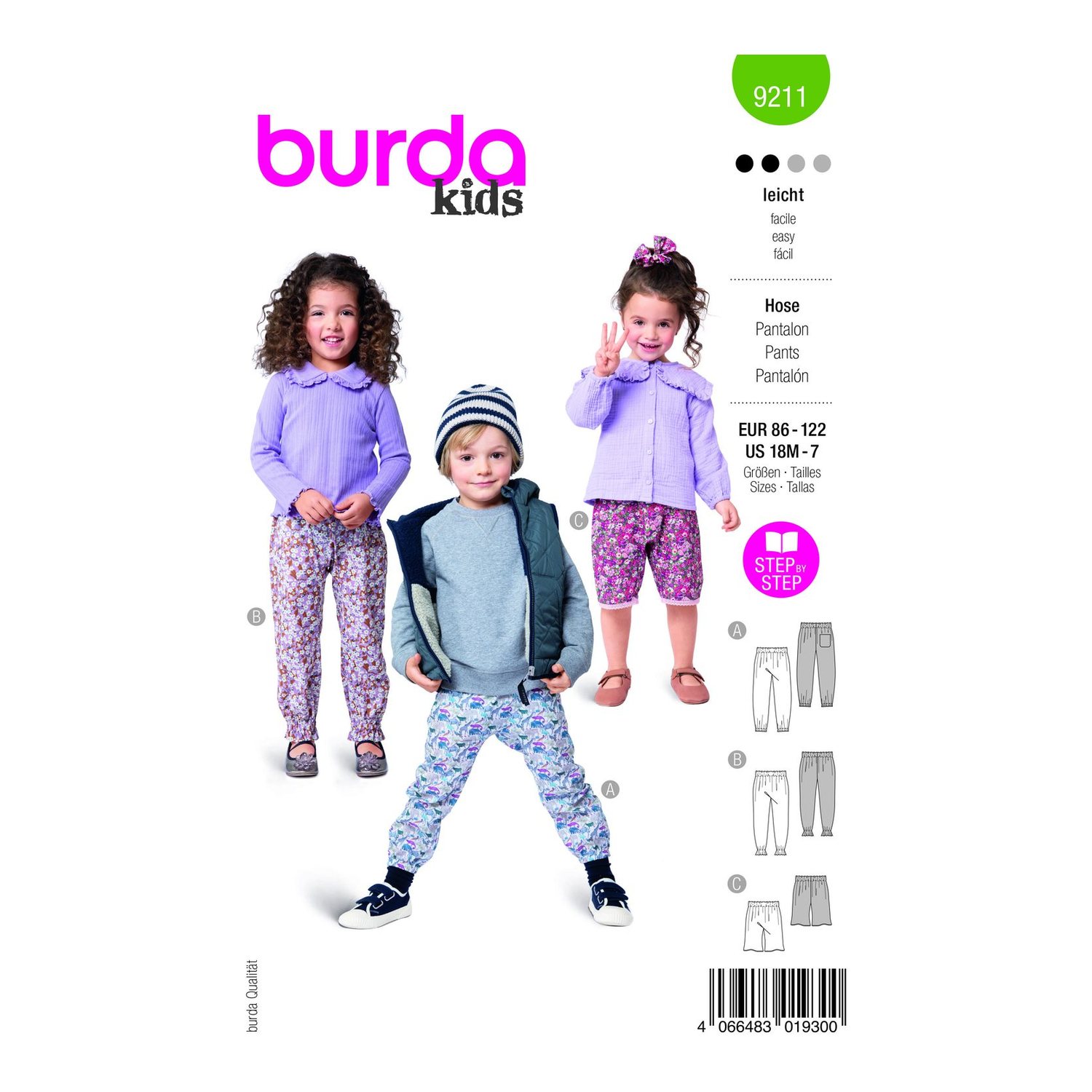 burda style Schnittmuster 9211: Kinderhose und Shorts, Modellfoto 1