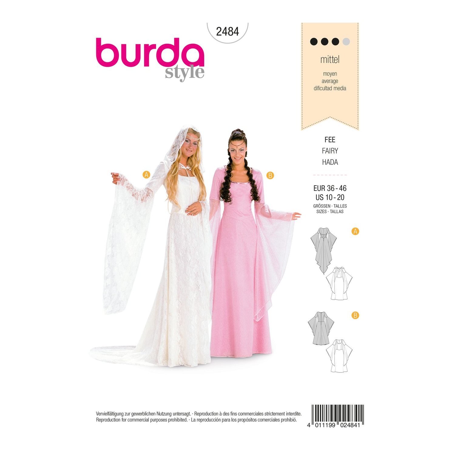 burda style Schnittmuster 2484: Kostüme Fee und Elfe, Vorderseite der Schnittmustertüte