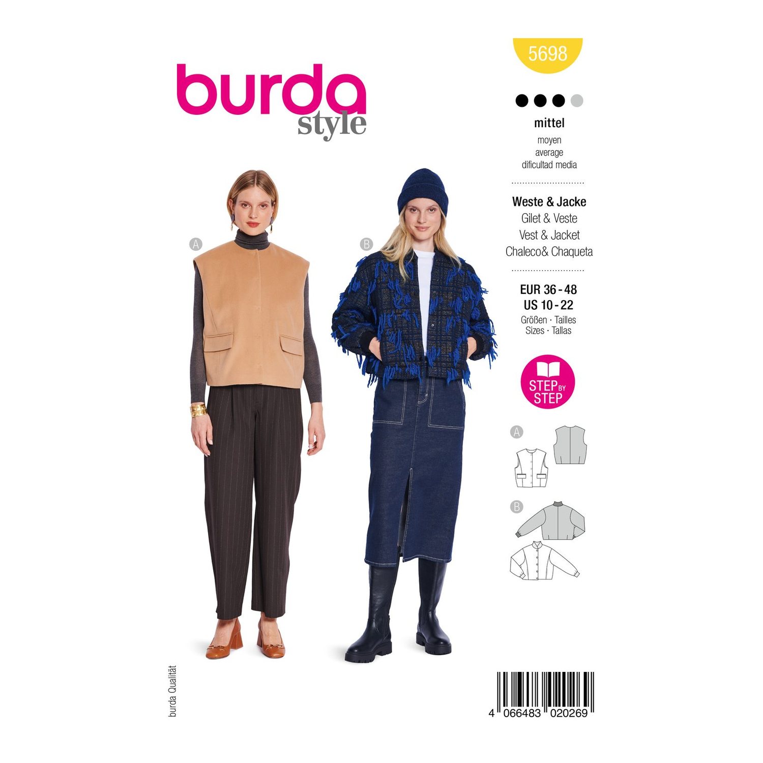 burda style Schnittmuster 5698: Westen mit Druckknöpfen, Modellfoto