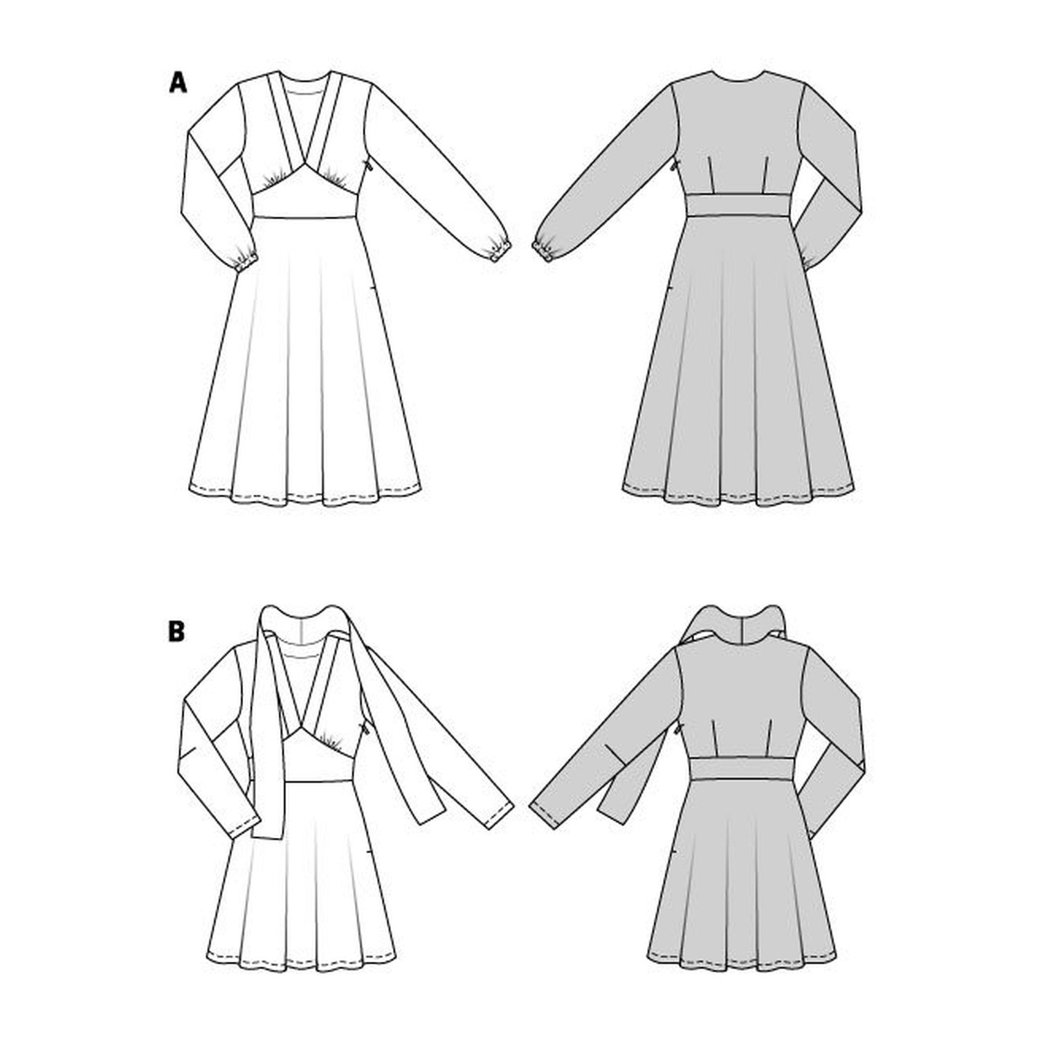 burda style Schnittmuster 5885: Kleid mit V-Ausschnitt und Taillenblende, Technische Zeichnung