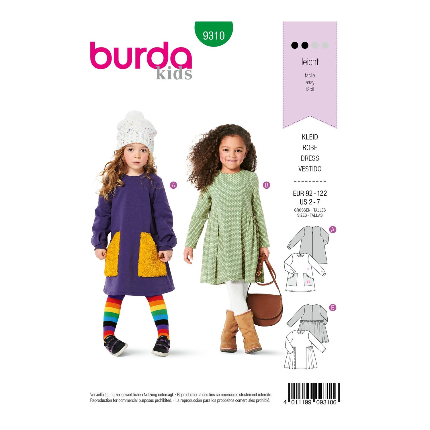 burda style Schnittmuster 9310: Kinderkleid mit Überrock, Vorderseite der Schnittmustertüte