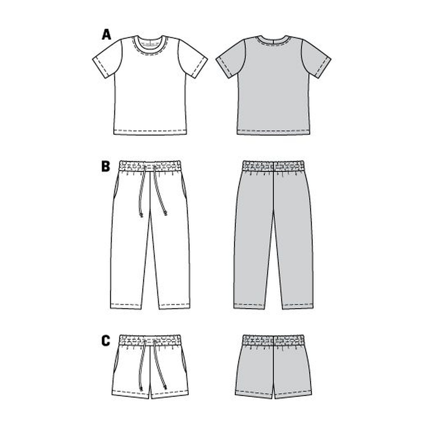 burda style Schnittmuster 9288: Shirt, Hose und Shorts, Technische Zeichnung