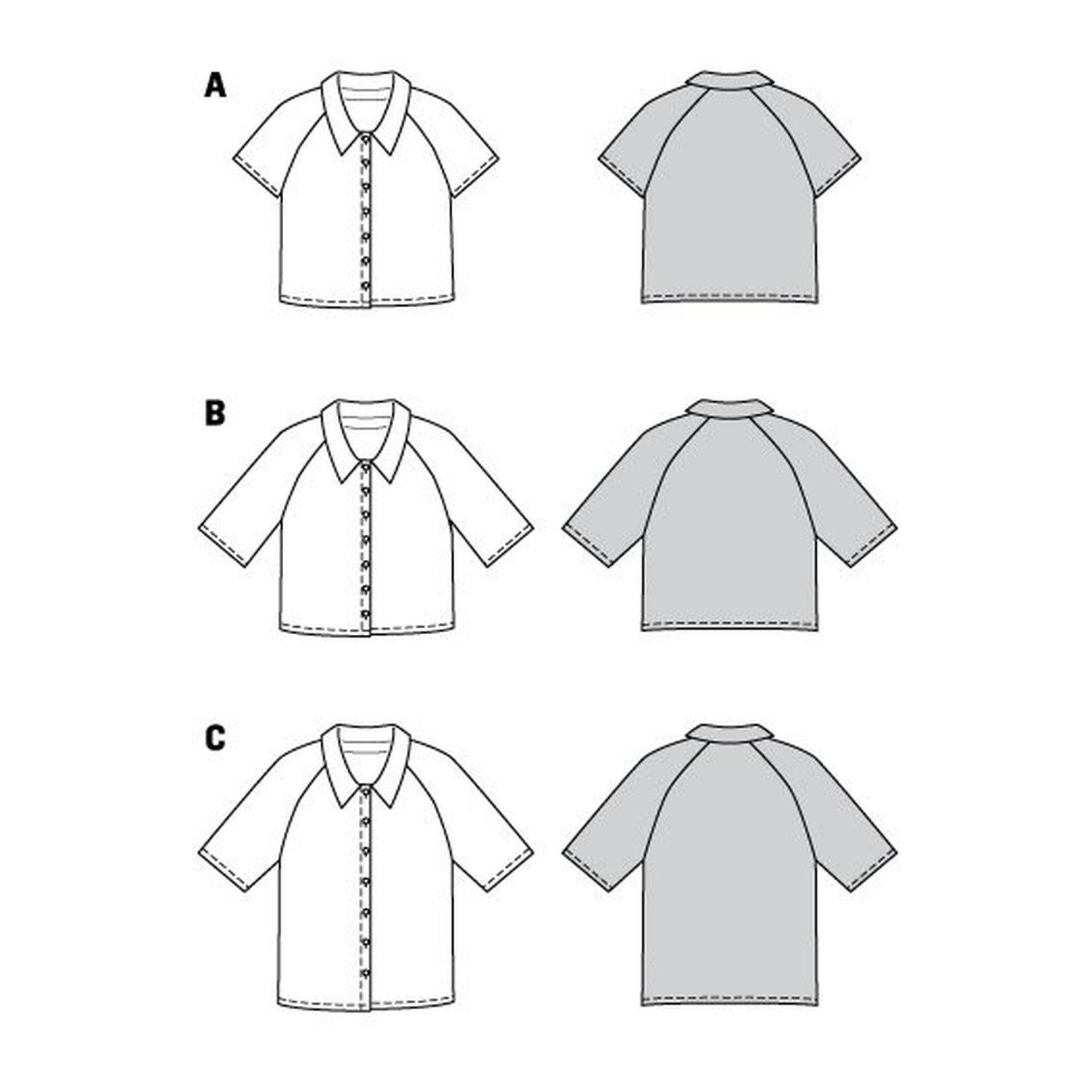 burda style Schnittmuster 5997: Bluse mit Raglanärmeln und Kragen, Technische Zeichnung