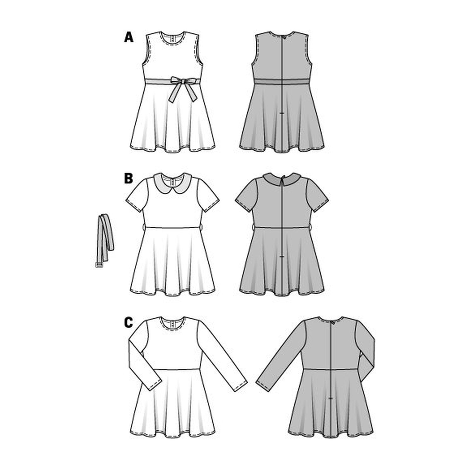 burda style Schnittmuster 9379: Mädchenkleid zum Selbernähen, Technische Zeichnung