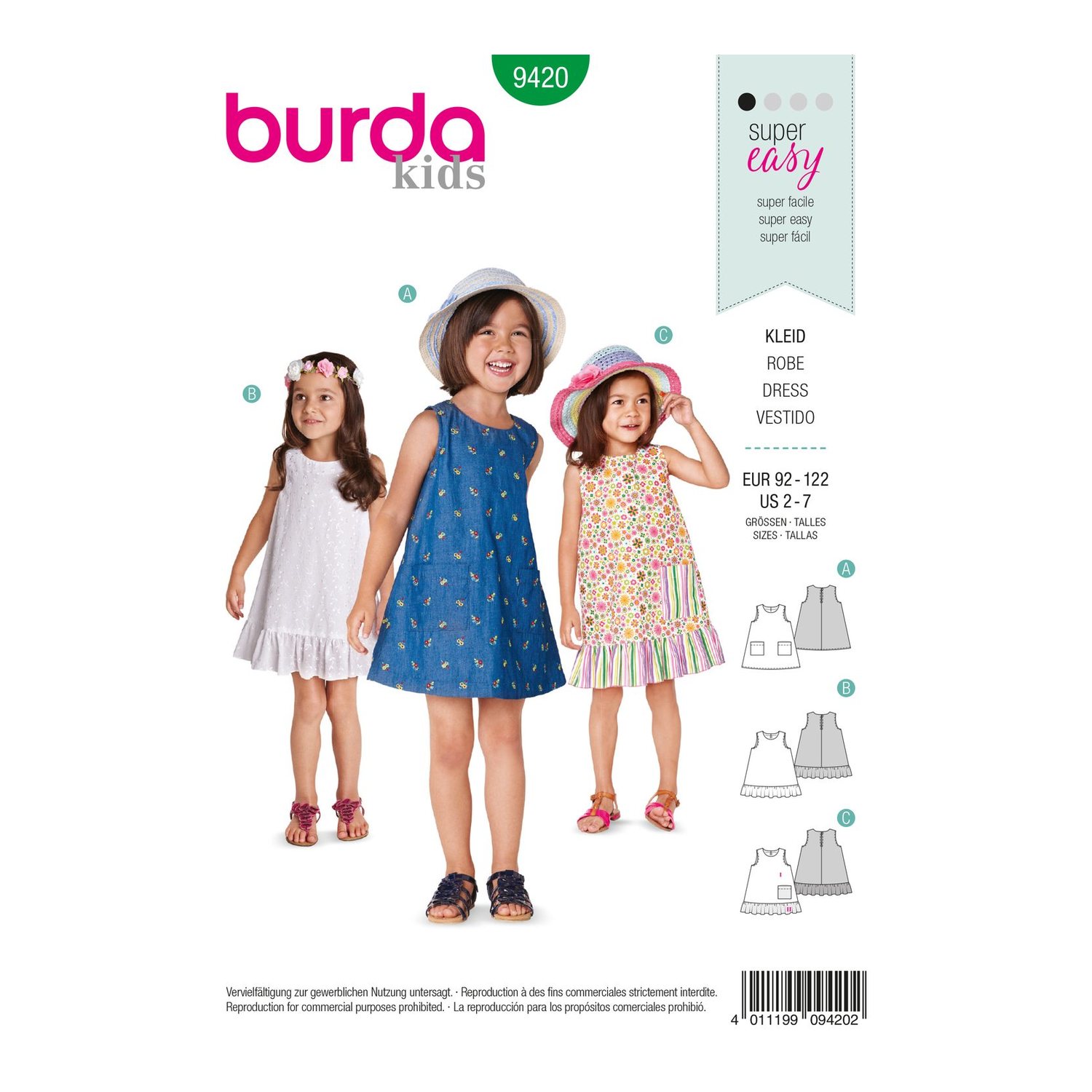 burda style Schnittmuster 9420: Hängerkleid für den Sommer, Vorderseite der Schnittmustertüte