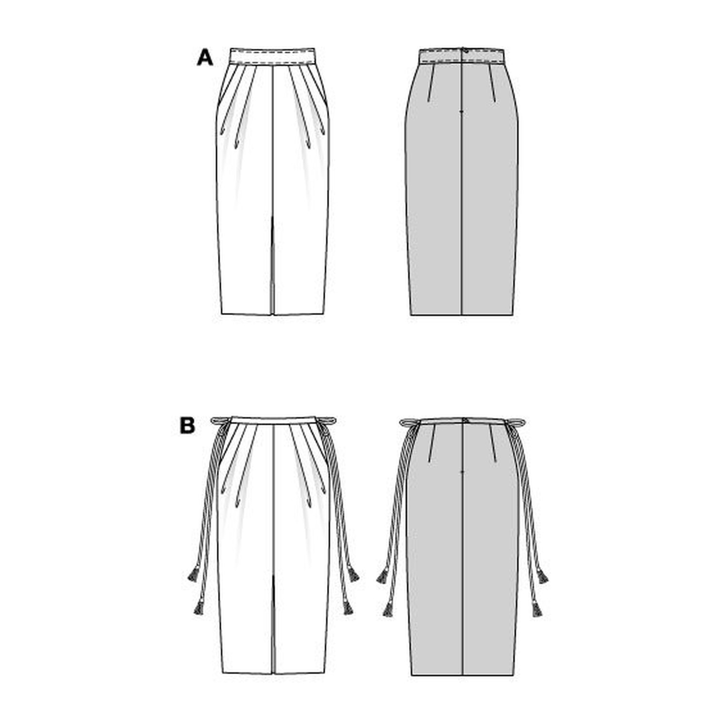 burda style Schnittmuster 5604: Midiröcke in Tulpenform und Boho-Stil, Technische Zeichnung