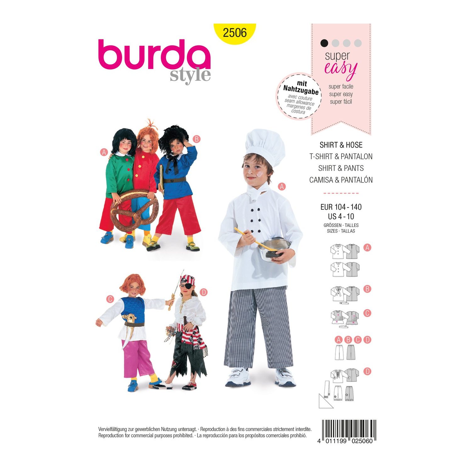 burda style Schnittmuster 2506: Kostümbasis Shirt und Hose, Vorderseite der Schnittmustertüte