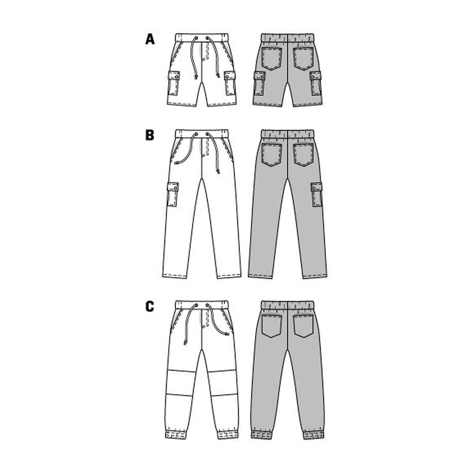 burda style Schnittmuster 9354: Hose mit Hüftpassentaschen, Technische Zeichnung