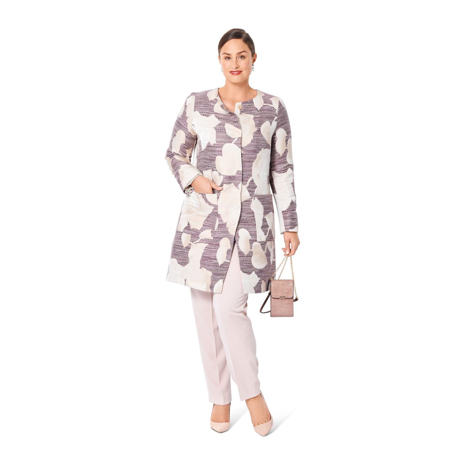 burda style Schnittmuster 6034: Kragenloser Mantel und Jacke, Modellfoto 3